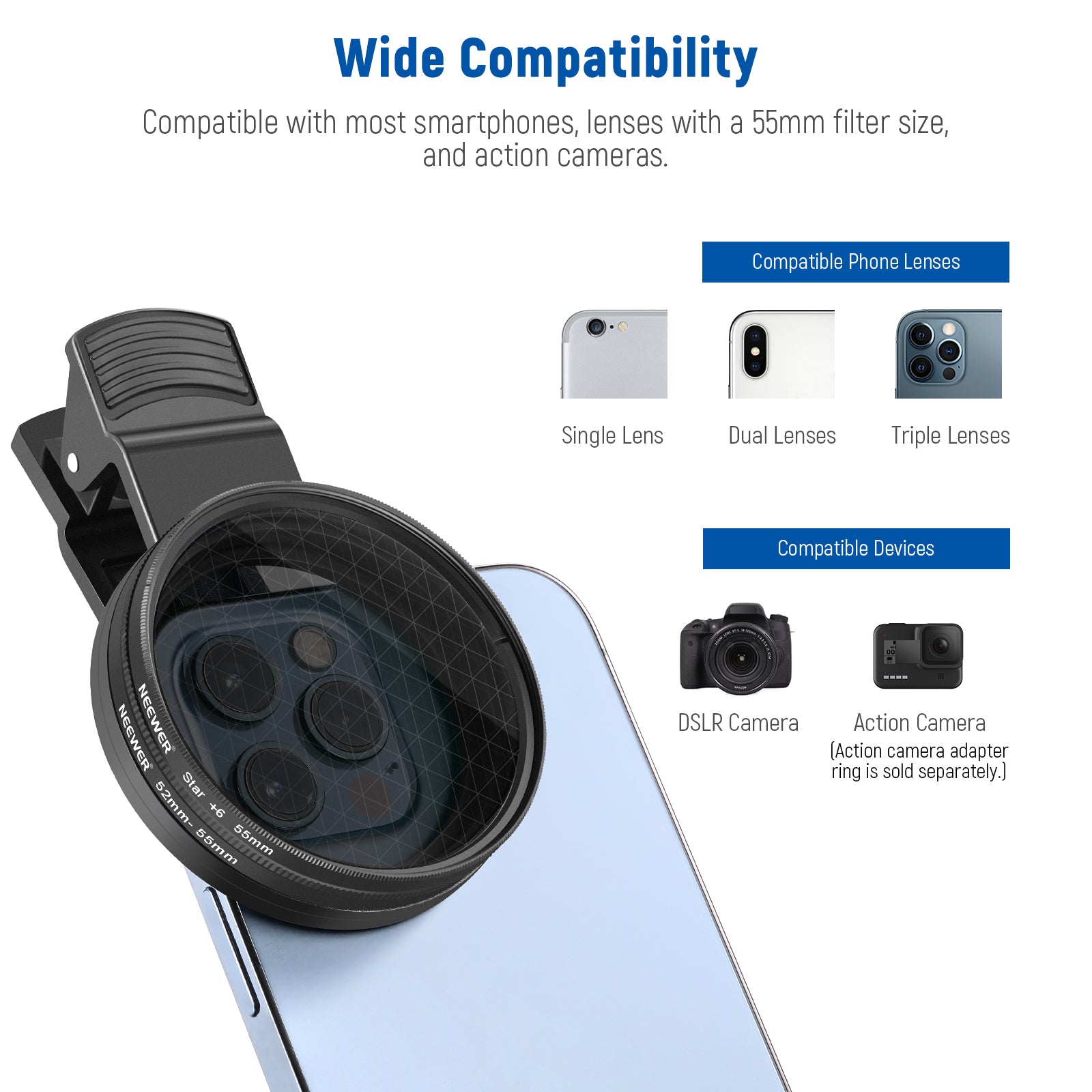 NEEWER Clip-On Camera Lens Filters Kit for iPhone, Android Smartphones & DSLR Cameras - Enhance Photos & Videos for Social Media, Vlogging, and Professional Photography