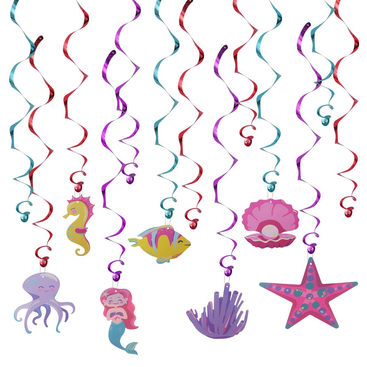 30PCS Ocean Themed Party Spiral Mermaid Decorations - Hanging Swirl Set for Kids Birthday Party & Underwater Themed Events - Perfect for Baby Showers, Pool Parties & Beach Decorations