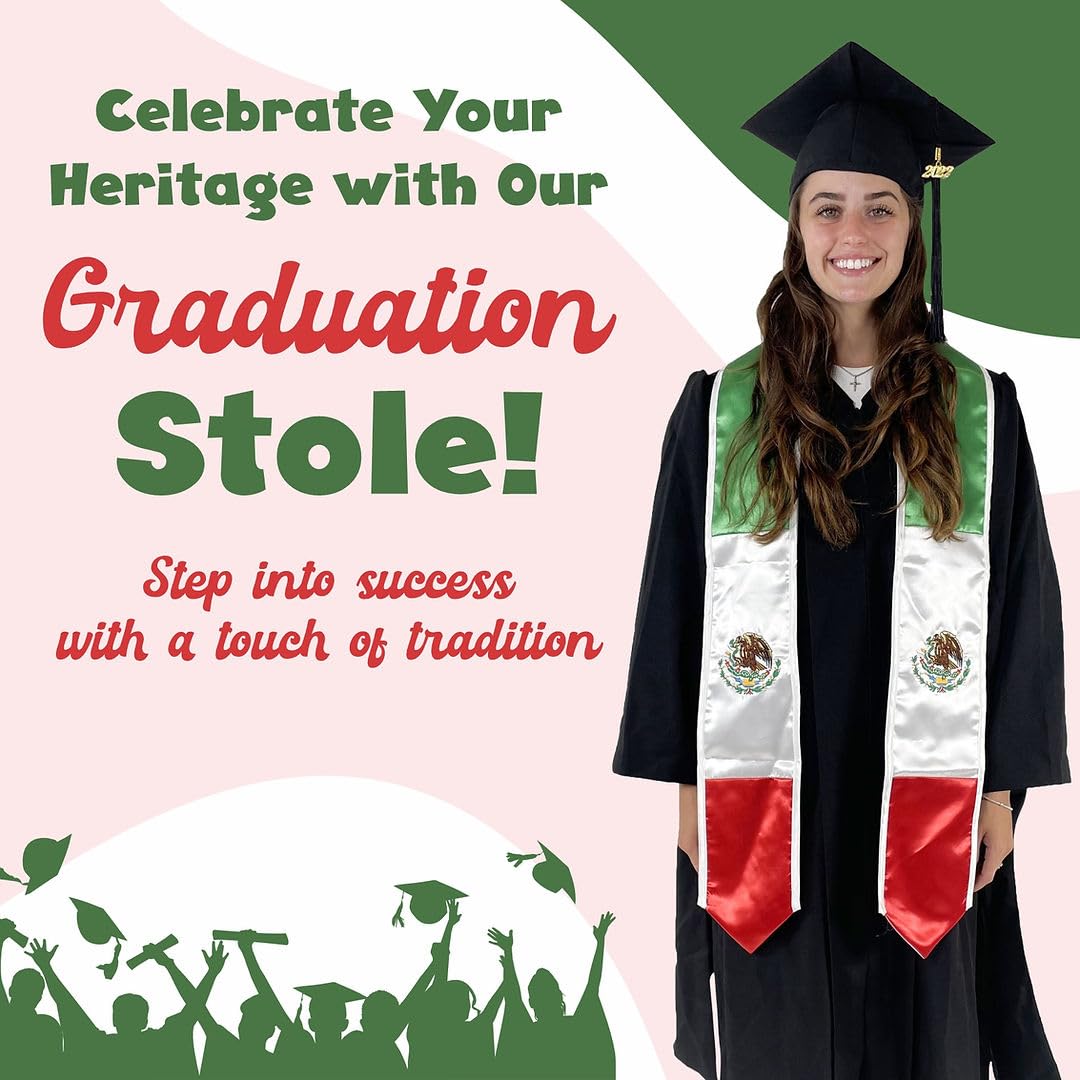 USA & International Graduation Sash Stole - 72 Inch Two Flag Design for Graduation Ceremonies & Academic Events