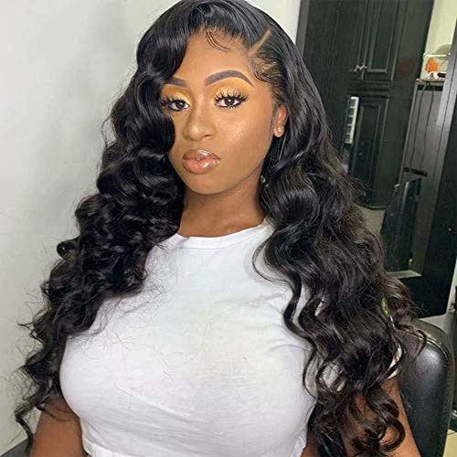Brazilian Loose Deep Wave 13x4 Lace Front Human Hair Wig for Black Women - Pre Plucked 180% Density HD Transparent Lace Frontal Wig 16