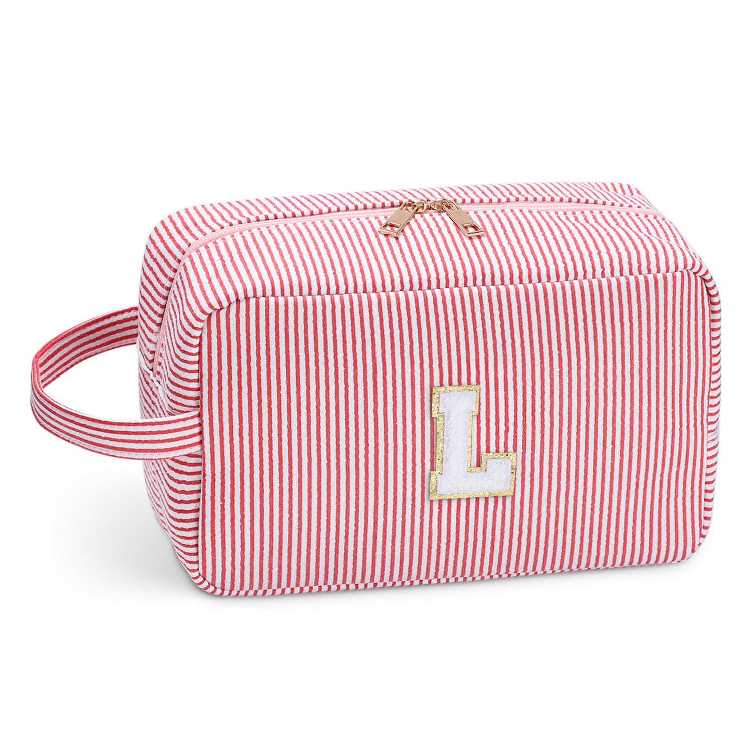 Personalized Initial Cute Pink Large Makeup Bag with Zippered Pocket - Waterproof Cosmetic & Toiletry Organizer for Travel, Gym, and Daily Use - Etercycle Makeup Case Bag