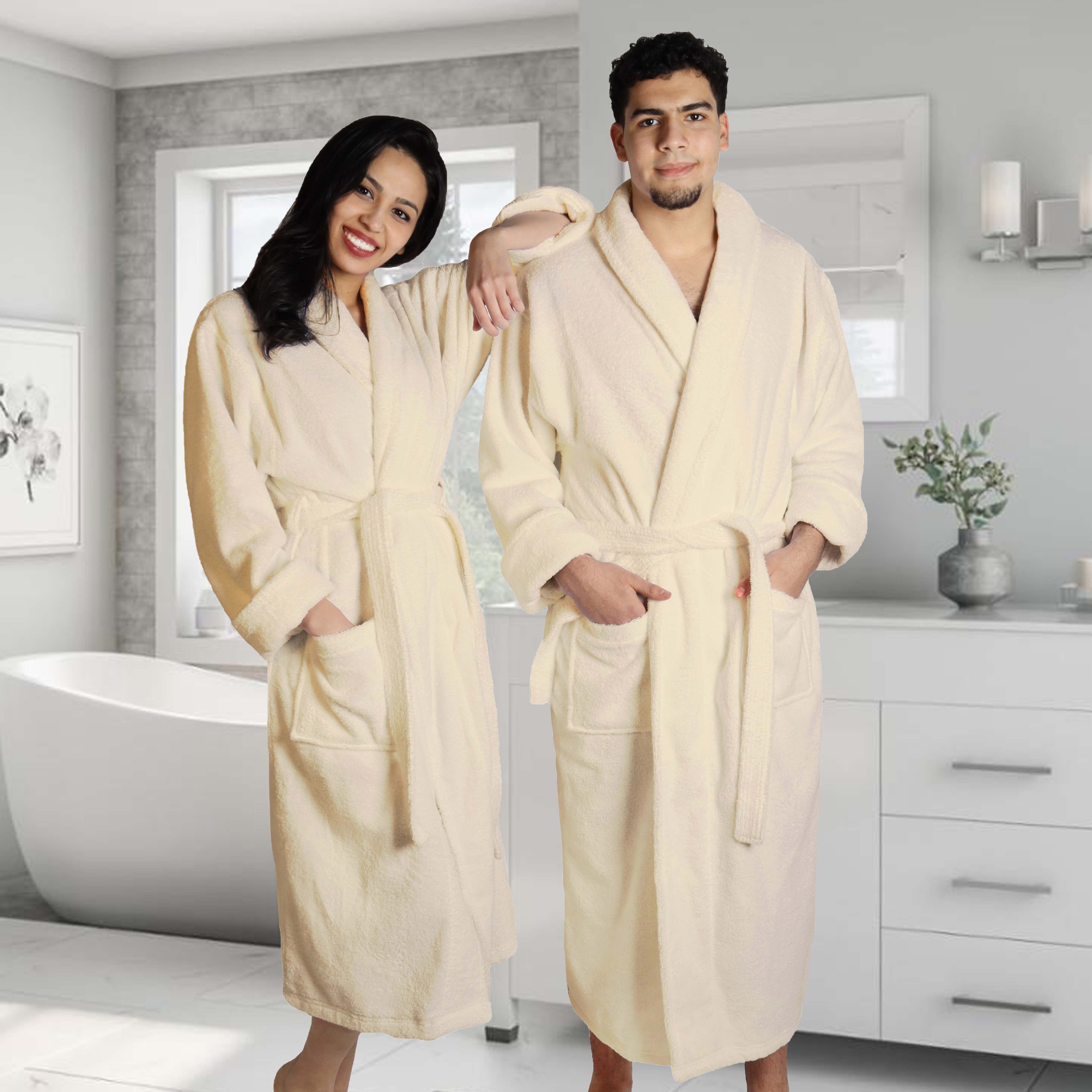 Premium Turkish Cotton Bathrobe for Women & Men - Unisex Shawl Collar Long Robe with Pockets | Soft Spa, Lounge & Hotel Style Bathrobe for Home Relaxation