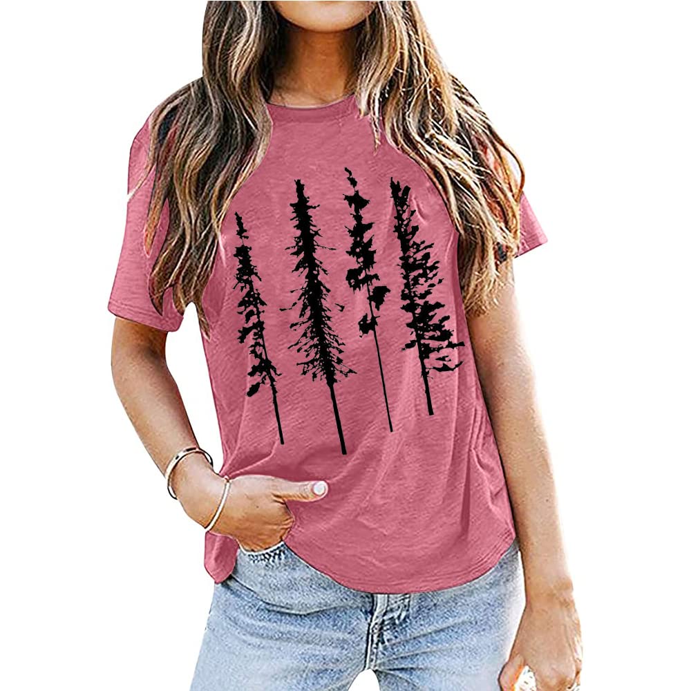 Funny Graphic Women's Skinny Pine Tree T-Shirt - Summer Hiking & Camping Athletic Tees - Nature Inspired Casual Comfortable Clothes for Outdoor Adventures