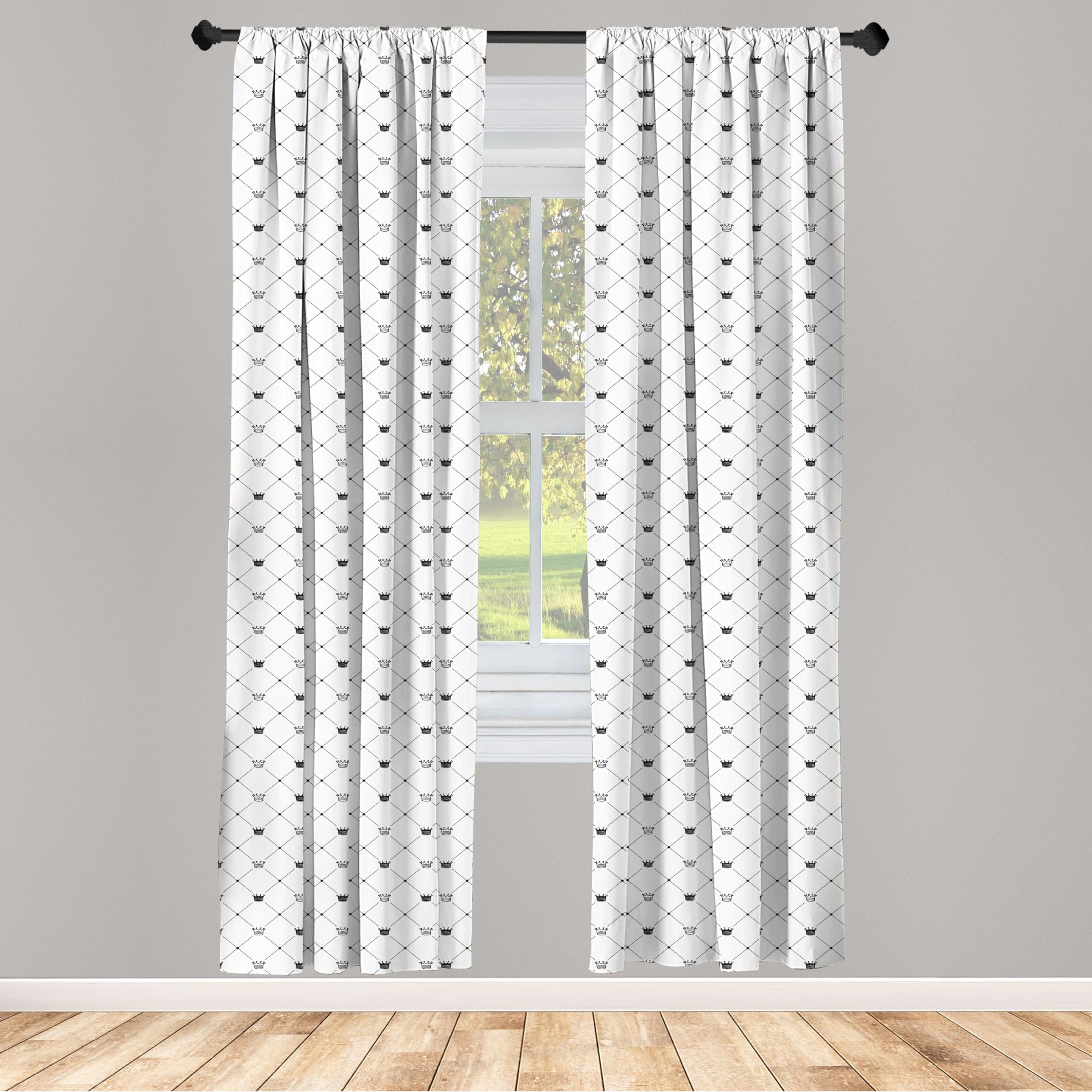 Ambesonne Abstract Window Curtains - Kings Crown Empire Royal Design, Black & White Modern Decor, 2-Panel Set with Rod Pocket (28x63 inches) - Perfect for Living Room, Bedroom & Home Theater Light Control