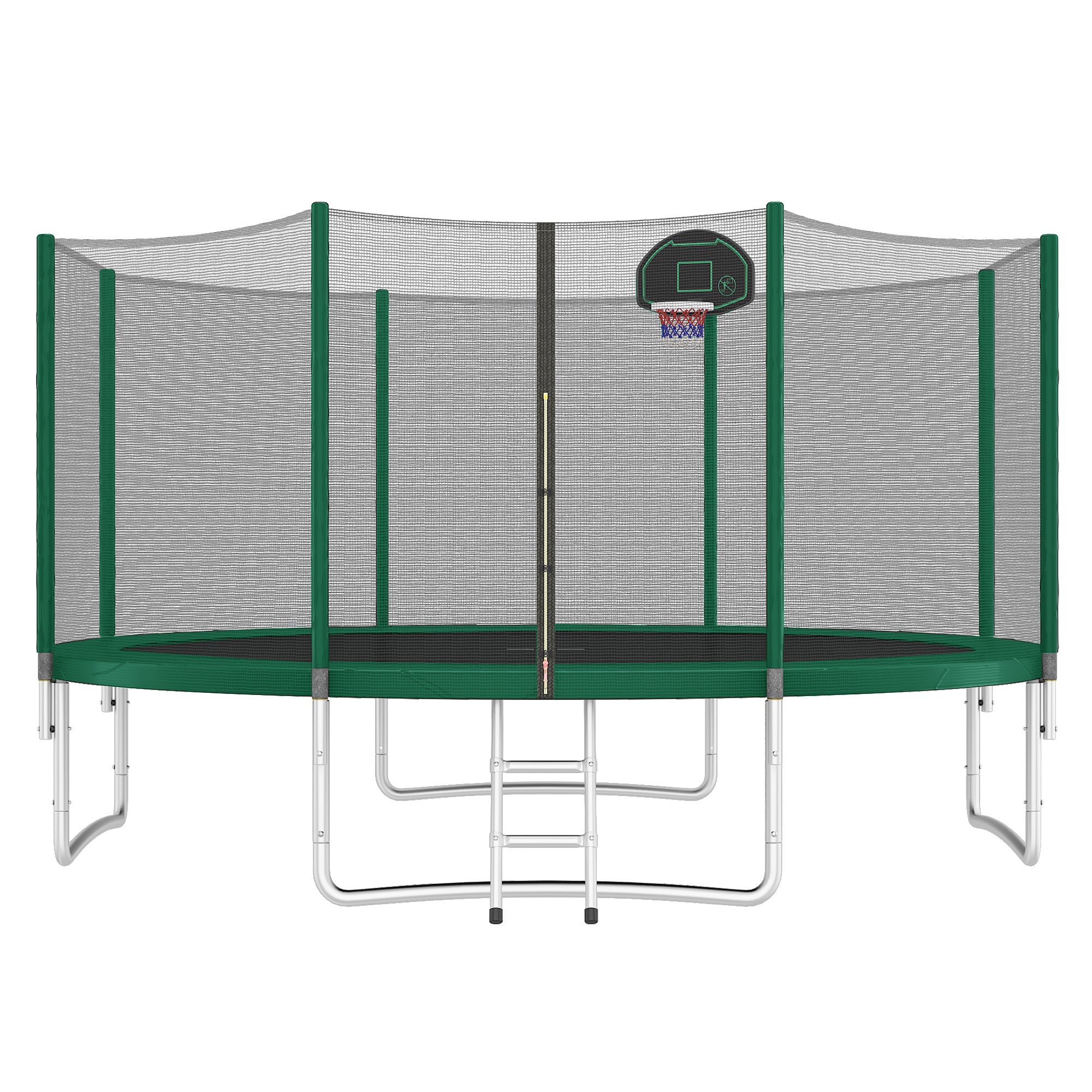 14FT Kids Trampoline with Safety Enclosure Net, Basketball Hoop & Ladder - Easy Assembly Outdoor Round Trampoline for Backyard, Garden & Playground Fun