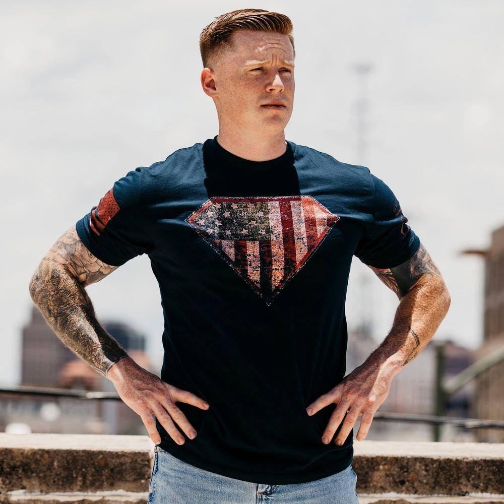 Super Patriot 2.0 Graphic T-Shirt - Navy Blue Cotton Tee for Men | Casual Wear, Patriotic Outfits & American Flag Apparel
