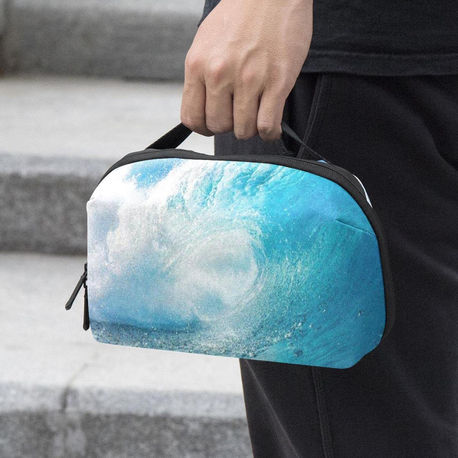 Waterproof Hanging Toiletry Bag for Men - Large Capacity Travel Dopp Kit, Shaving Organizer (Ocean Waves Blue & White) - Perfect for Camping, Gym, Business Trips & Vacation