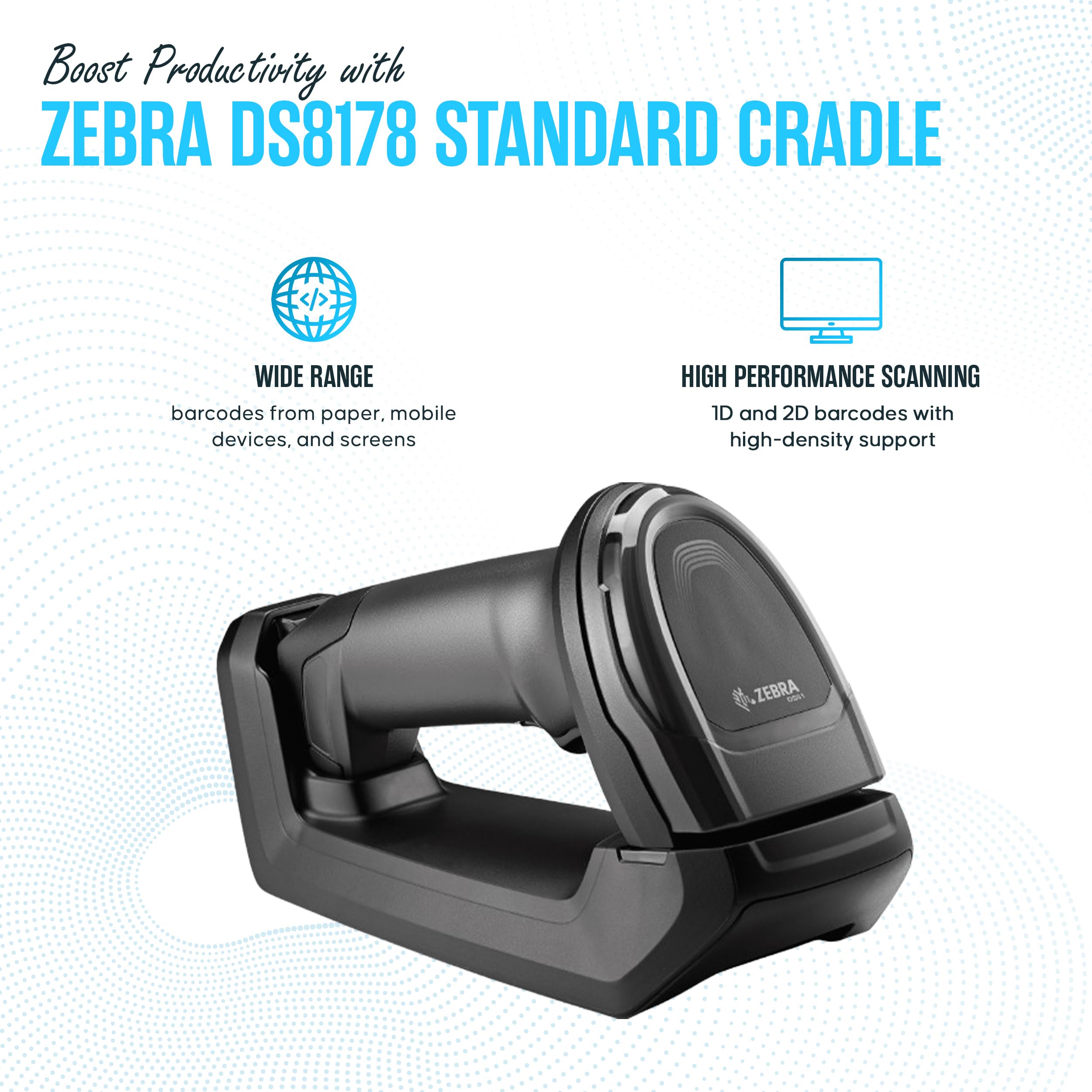 Zebra DS8178 Wireless Barcode Scanner - 1D/2D Handheld Scanner with USB Cable, Charging Cradle, Battery & Cleaning Cloth (Renewed) - 1 Year Warranty - Perfect for Retail Stores, Warehouses & Inventory Management