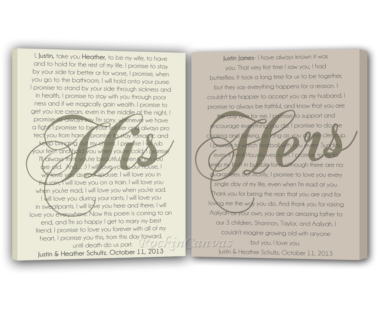 Set of 2 Framed Cotton Canvas Wedding Vows - Anniversary Gift with Lyrics & Text - Perfect for Home Decor, Wedding Photo Display & Romantic Wall Art - Ideal for Couples' Bedroom or Living Room