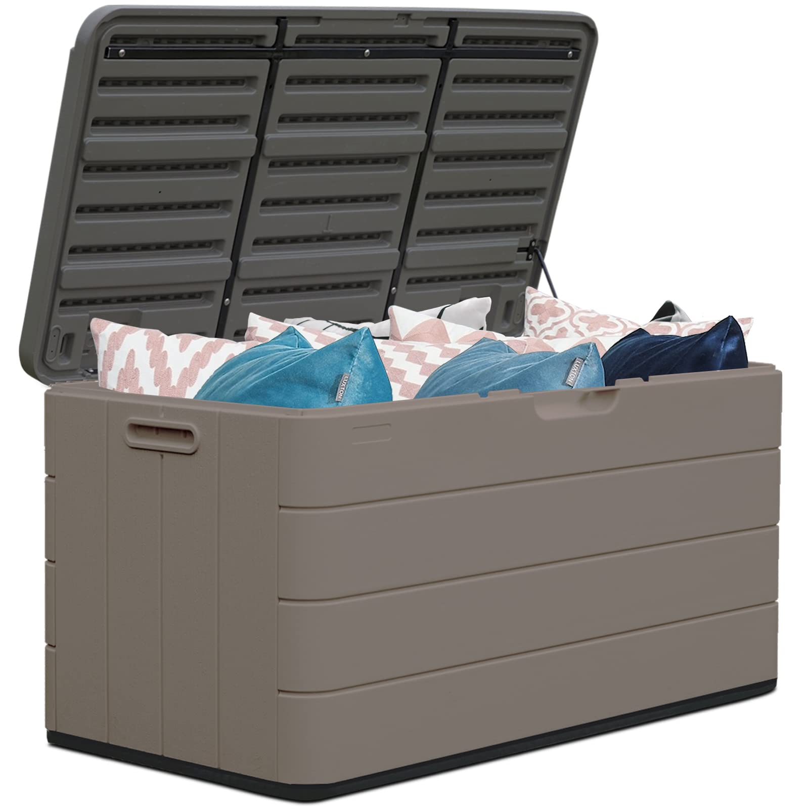 85 Gallon Resin Deck Box - Waterproof Outdoor Storage Container for Patio Furniture Cushions, Garden Tools & Pool Toys | Lockable Design & UV-Resistant (Dark Brown) | Perfect for Backyard, Poolside & Garden Organization