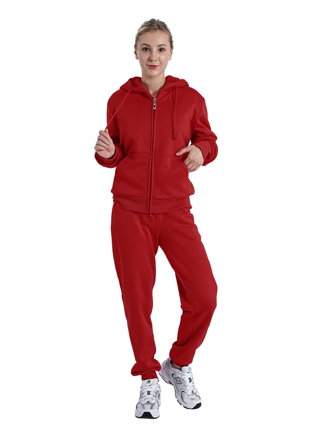 Facitisu Women's 2-Piece Fleece Lounge Set - Cozy Pullover Hoodie & Jogger Pants with Pockets | Soft Casual Tracksuit for Home, Workout & Running | Winter Comfort Outfit for Relaxing & Travel