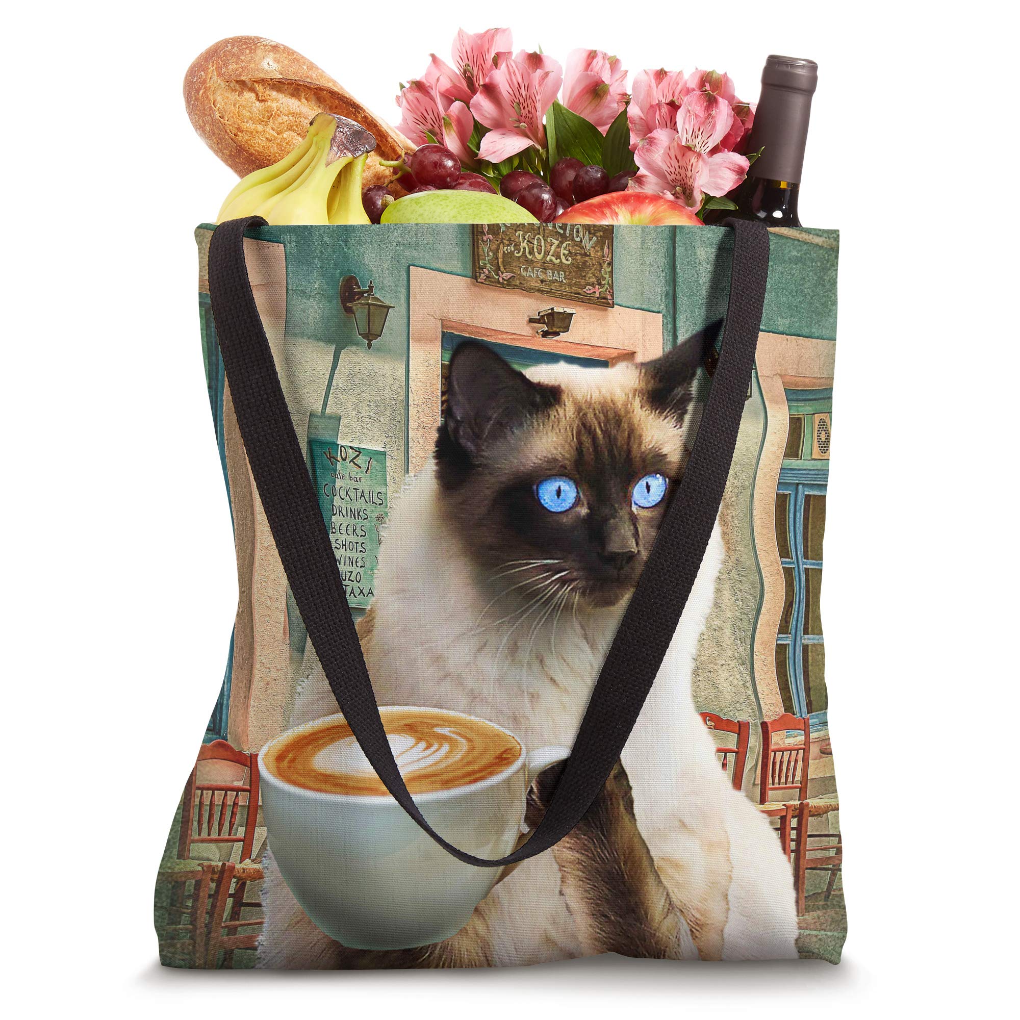 Stylish Siamese Cat with Coffee Print Tote Bag - Perfect for Grocery Shopping, Beach Trips & Daily Use
