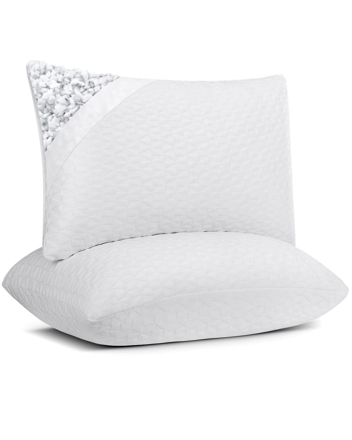 Cooling Shredded Memory Foam Pillows 2 Pack - Standard Size 20x26 Inches, Luxury Hotel Bamboo Gel Pillows for Side & Back Sleepers, Adjustable Firm Support for Neck Pain Relief - Perfect for Home, Travel & Guest Rooms