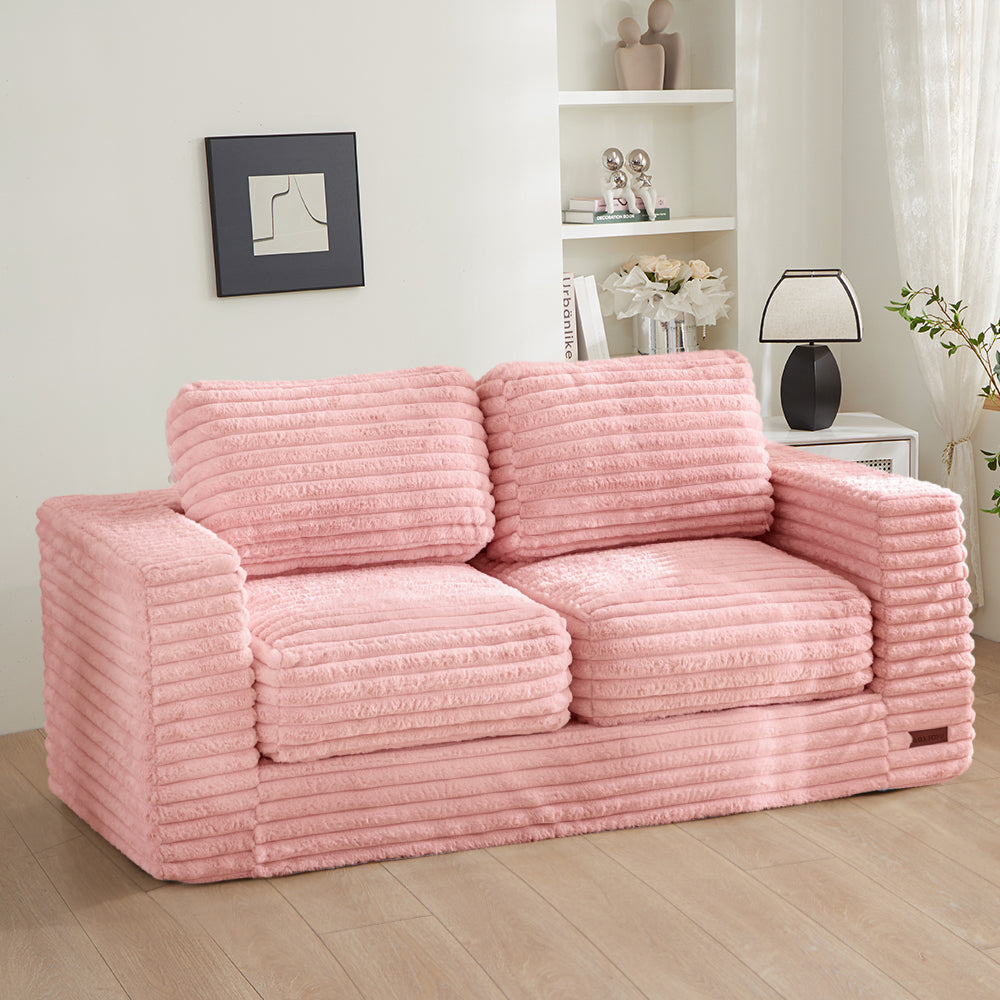 MAXYOYO Striped Faux Fur Bean Bag Chair - 2-Seater Floor Sofa with Pillows & Armrests | Cozy Living Room Seating for Teens & Adults | Perfect for Gaming, Movie Nights & Relaxation