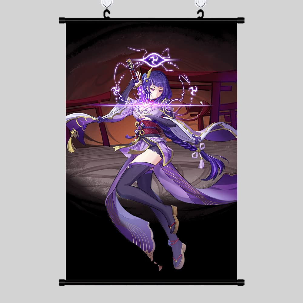 RANULNG Canvas Paintings - Genshin Impact Anime Wall Art, Raiden Ei Scroll Posters for Living Room & Bedroom Decor - Japanese Anime Wall Scrolls, Home Decoration Gifts for Gamers & Anime Fans | Perfect for Gaming Rooms, Dorm Decor & Anime Themed Spaces