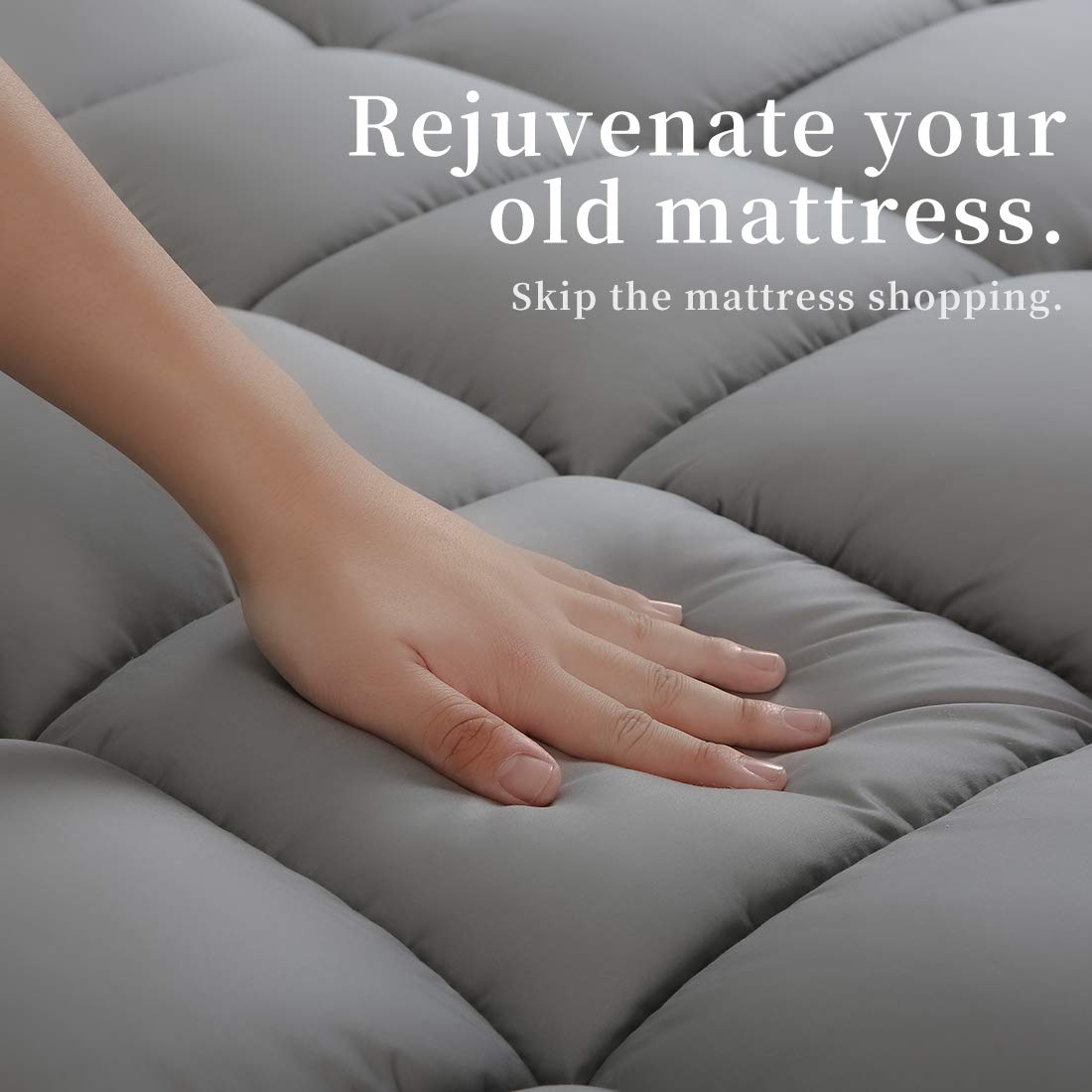 COONP Twin Mattress Topper - 3 Inch Extra Thick Cooling Pillowtop Mattress Pad Cover with 8-21 Inch Deep Pocket - Breathable Plush Bed Topper Protector for Back Pain Relief (Grey, Twin Size) - Perfect for Guest Beds, Dorm Rooms & Hot Sleepers