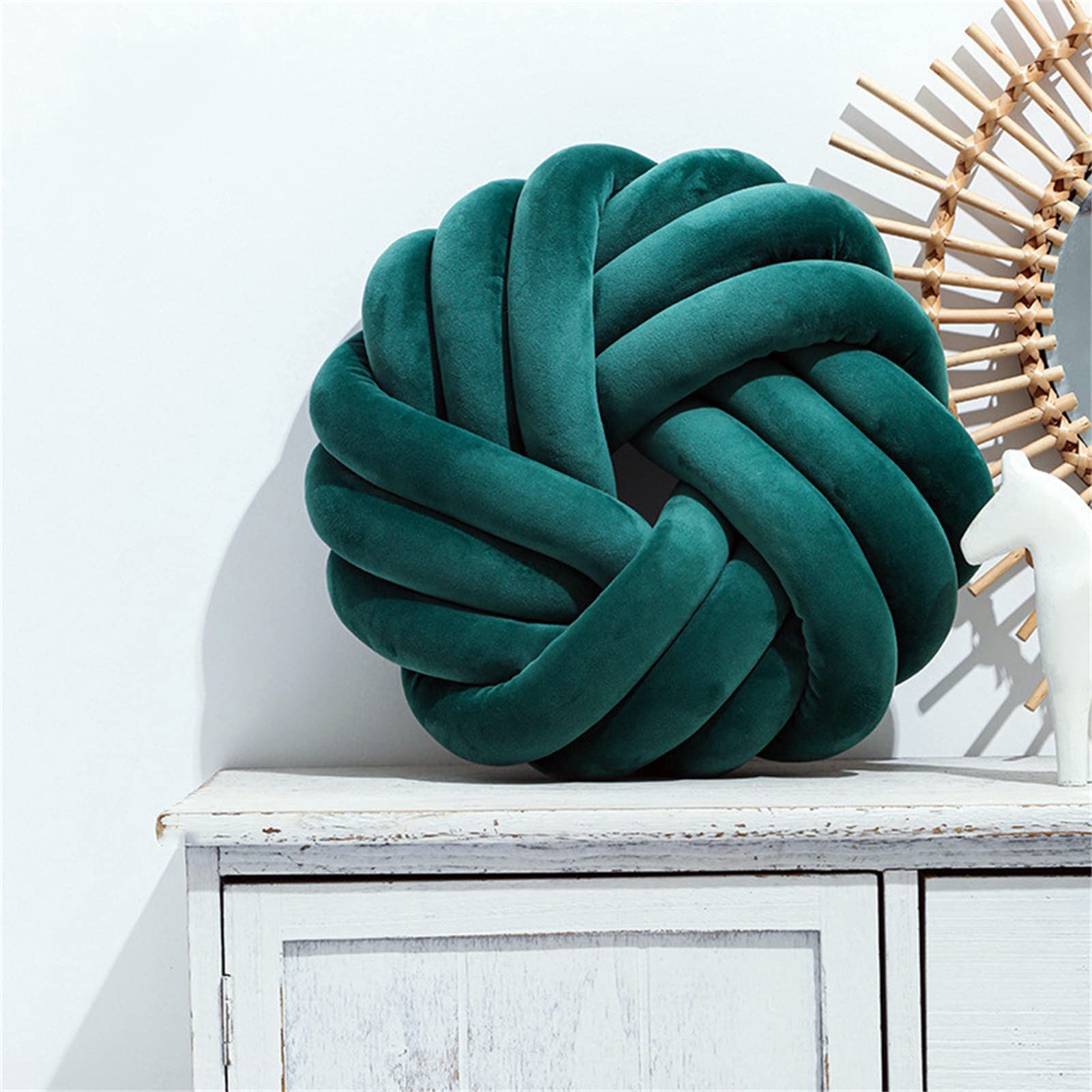 14x14 Inch Knotted Round Throw Pillow - Soft Plush Knit Decorative Cushion for Living Room, Bedroom, Sofa & Chair | Home Decor Accent | Perfect for Cozy Reading Nooks & Lounge Areas (Green)