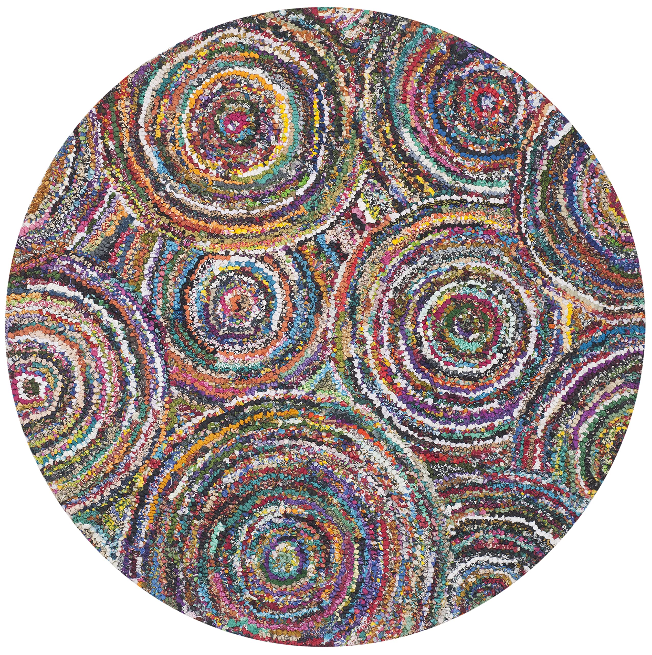 SAFAVIEH Nantucket Collection 4' Round Boho Abstract Circles Cotton Area Rug - Handmade Non-Slip Living Room Rug for Bedroom, Nursery & Boho Decor