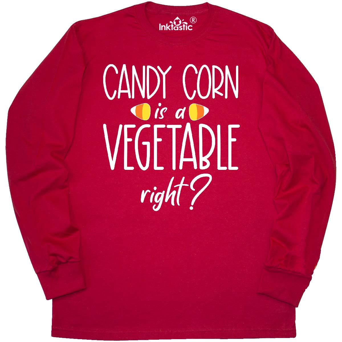 Inktastic Halloween Candy Corn is a Vegetable, Right? Funny Long Sleeve T-Shirt for Men & Women - Perfect for Halloween Parties, Costumes & Casual Wear