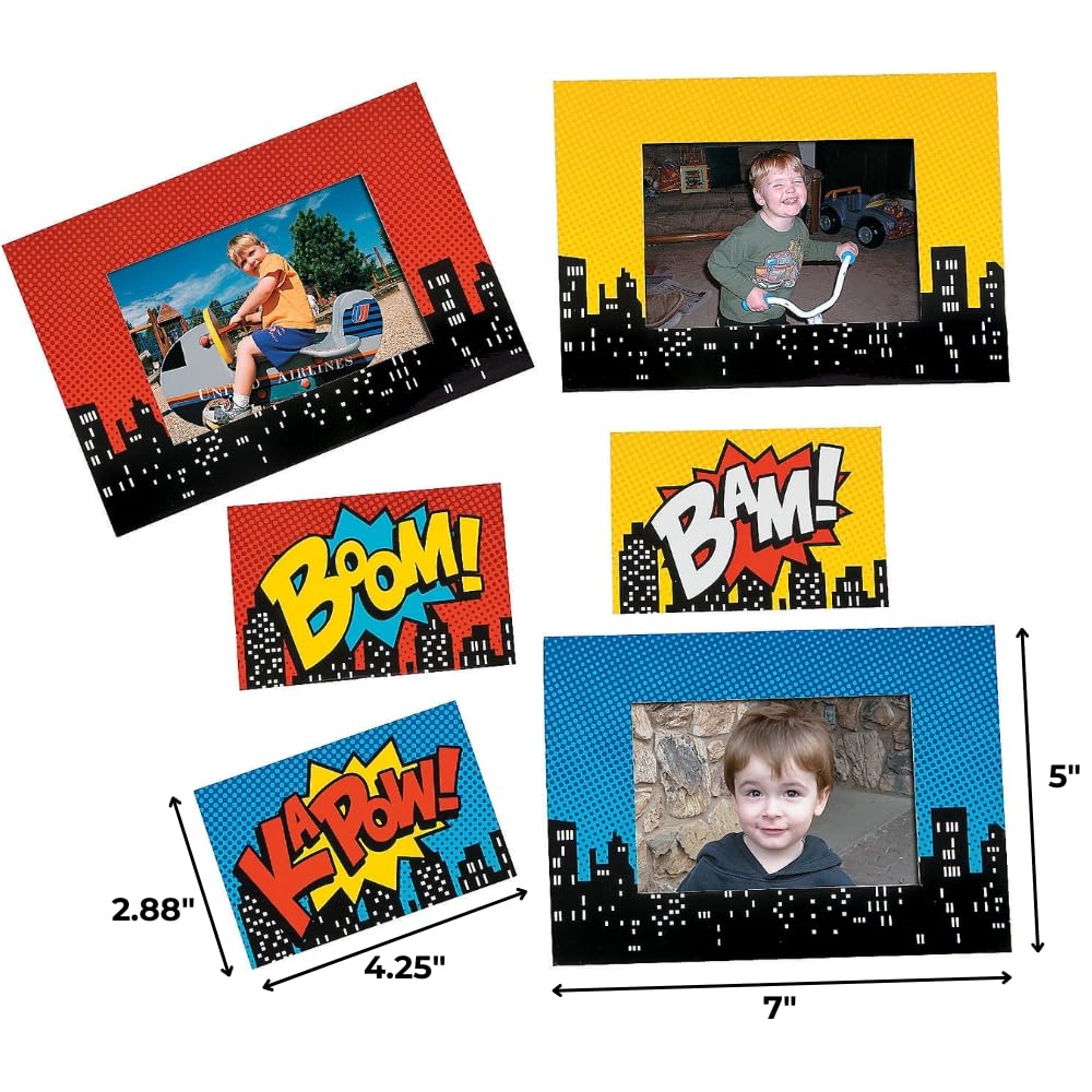 Superhero Magnetic Picture Frames Set of 12 - Fun Express VBS Vacation Bible School Decorations - Kids Party Favors & Gifts - Perfect for Classroom, Sunday School, Birthday Parties & Home Decor