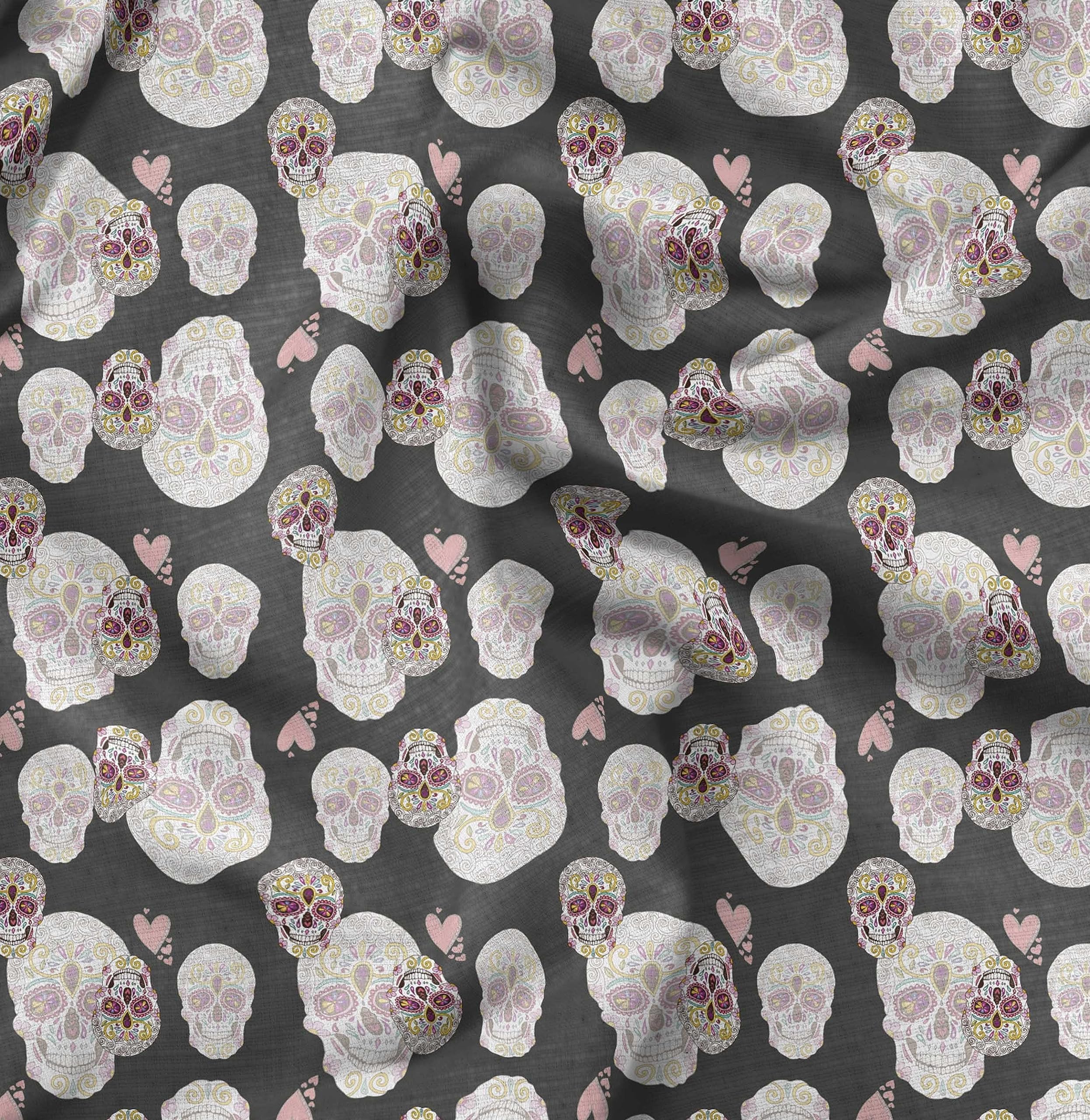 Soimoi Moss Georgette Gray Fabric by The Yard - 42 Inch Wide - Artistic Colorful Skull Print - Perfect for DIY Fashion, Home Decor & Craft Projects