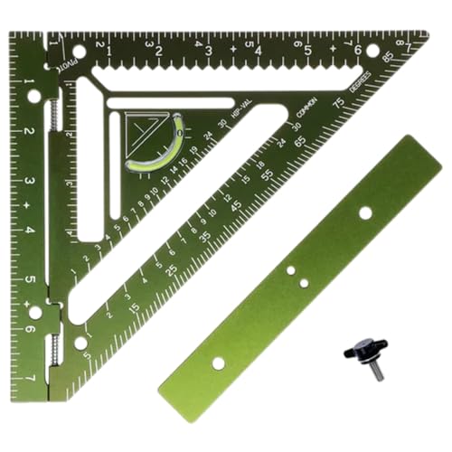 7 Inch Multifunctional Aluminum Alloy Rafter Square Tool - High Precision Triangle Ruler with Jig Block for Woodworking, Roofing & DIY Projects | Perfect Layout Measuring Tool for Carpenters & Contractors (Green)