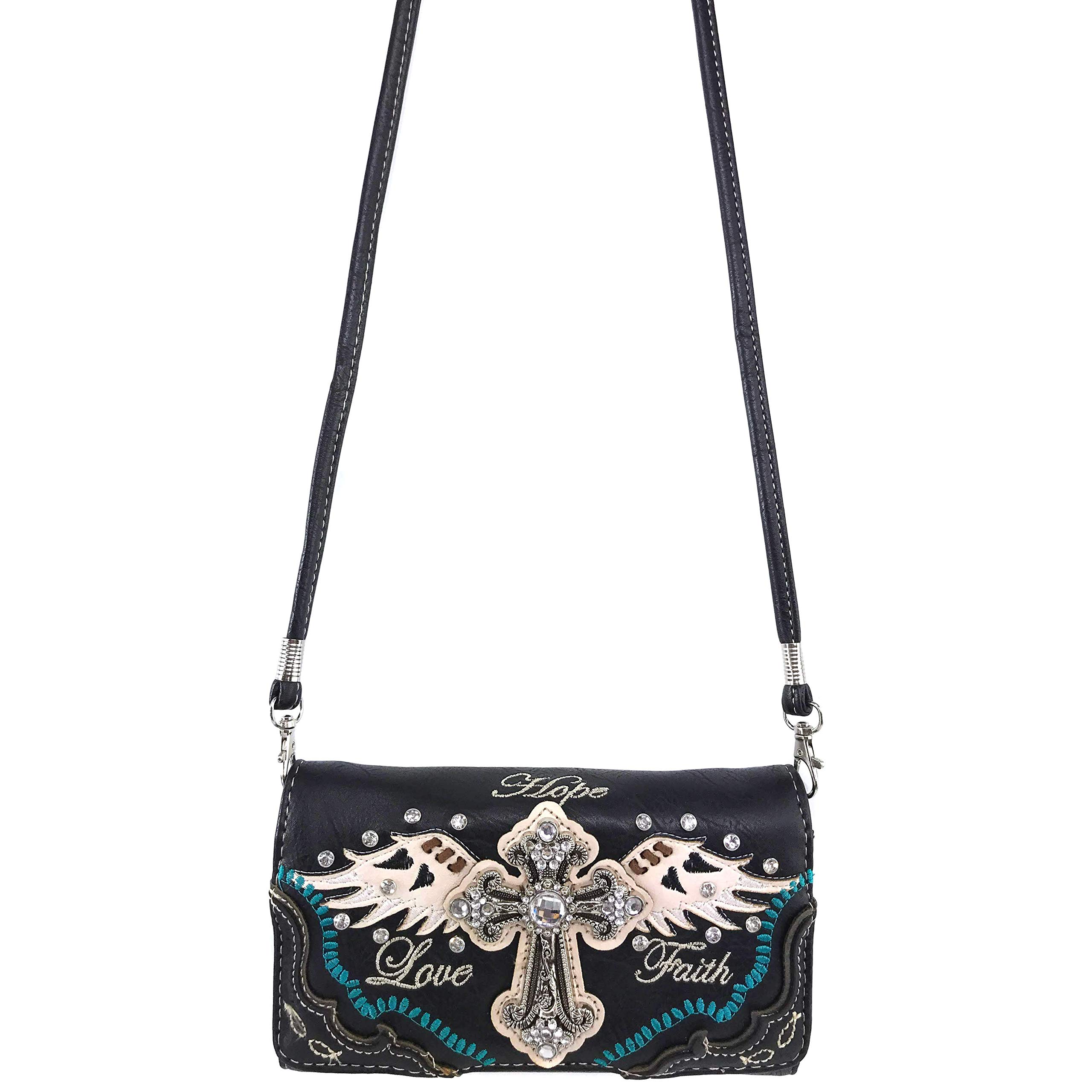Faith Love Hope Cross Angel Wing Bible Verse Women's Crossbody Trifold Wallet - Perfect for Church, Bible Study & Everyday Use