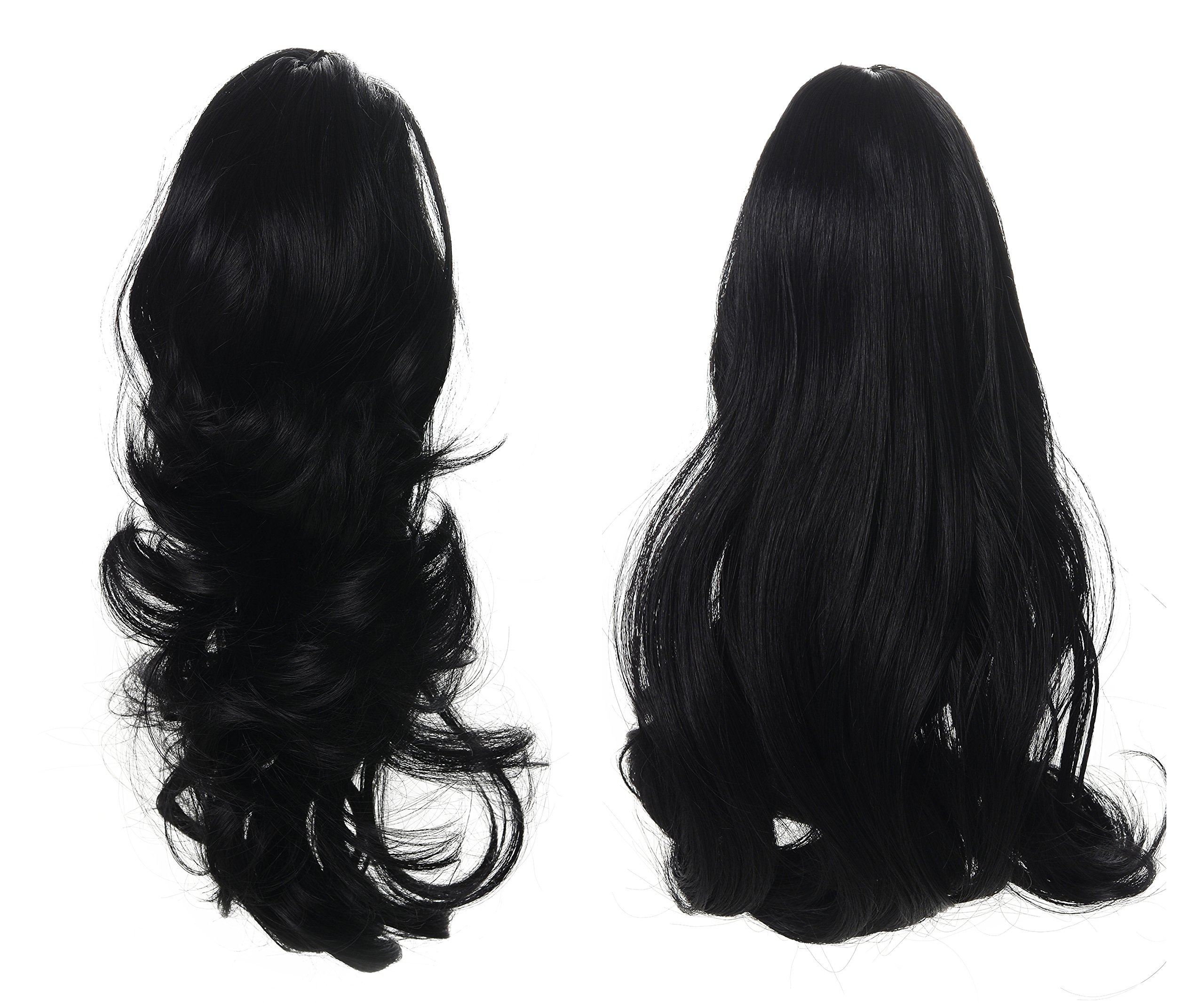 Onedor 15-Inch Synthetic Fiber Curly Ponytail Hair Extension with Clip-in Jaw Clips - Dual-Use Hairpiece for Women (1# Black) | Perfect for Parties, Cosplay & Everyday Styling