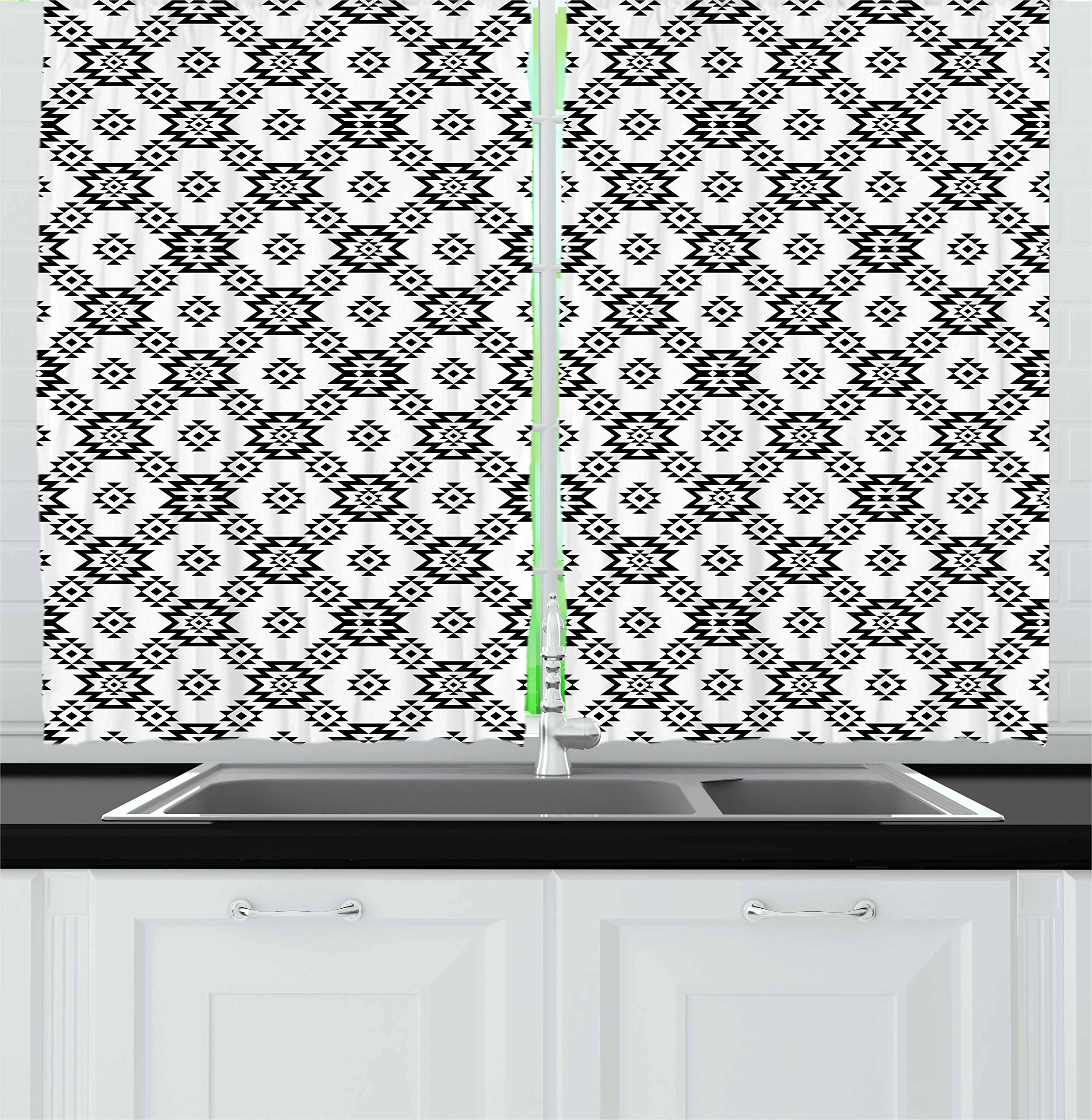 Ambesonne Tribal Kitchen Curtains Set of 2 - Modern Geometric Rhombus & Triangle Pattern Window Drapes for Kitchen & Cafe Decor - 55