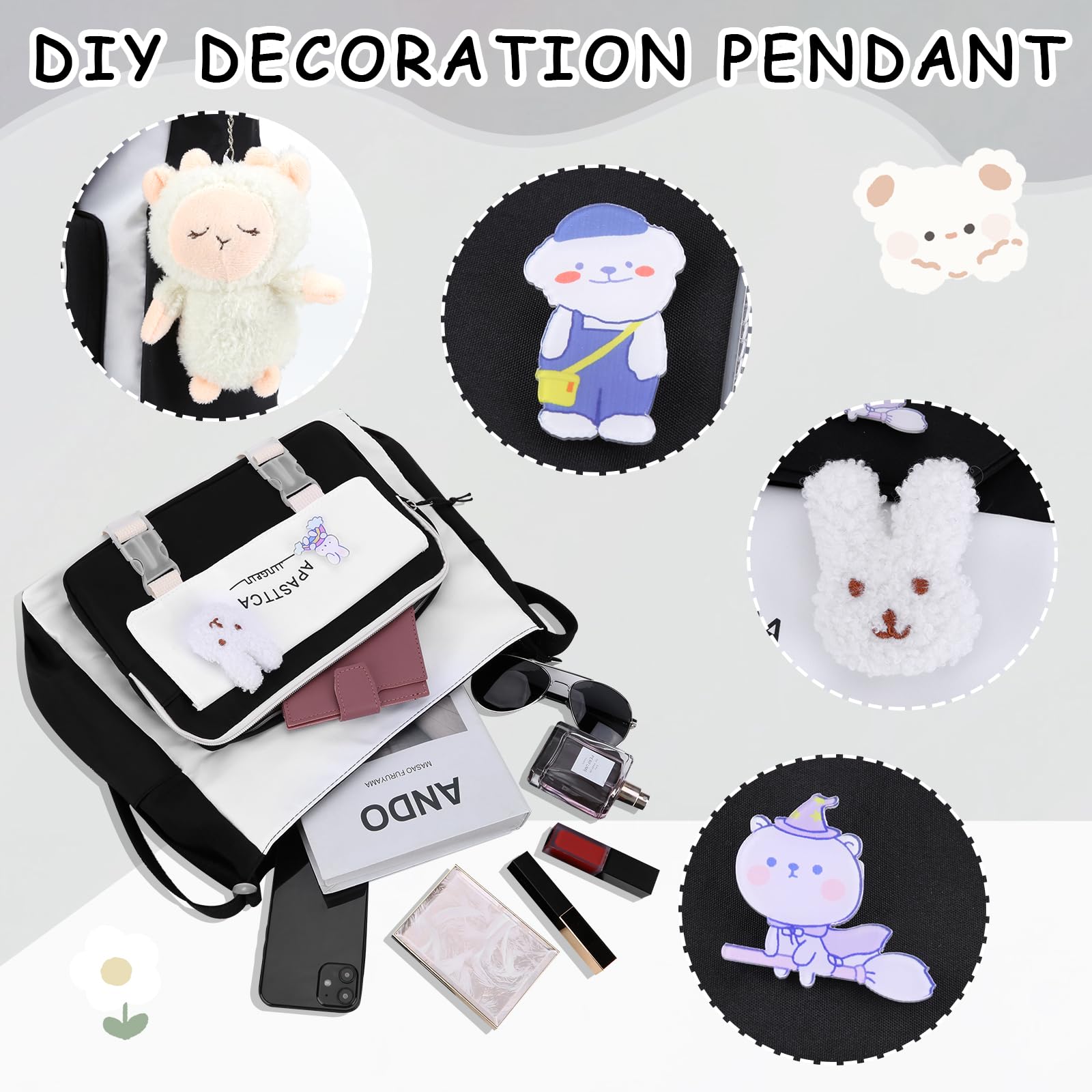 Kawaii Aesthetic Messenger Crossbody Bag for Women - Stylish Nylon Shoulder Bag with Stuffed Pendant & Pins | Japanese Ita Bag for Casual Outfits, Anime Conventions & Daily Use
