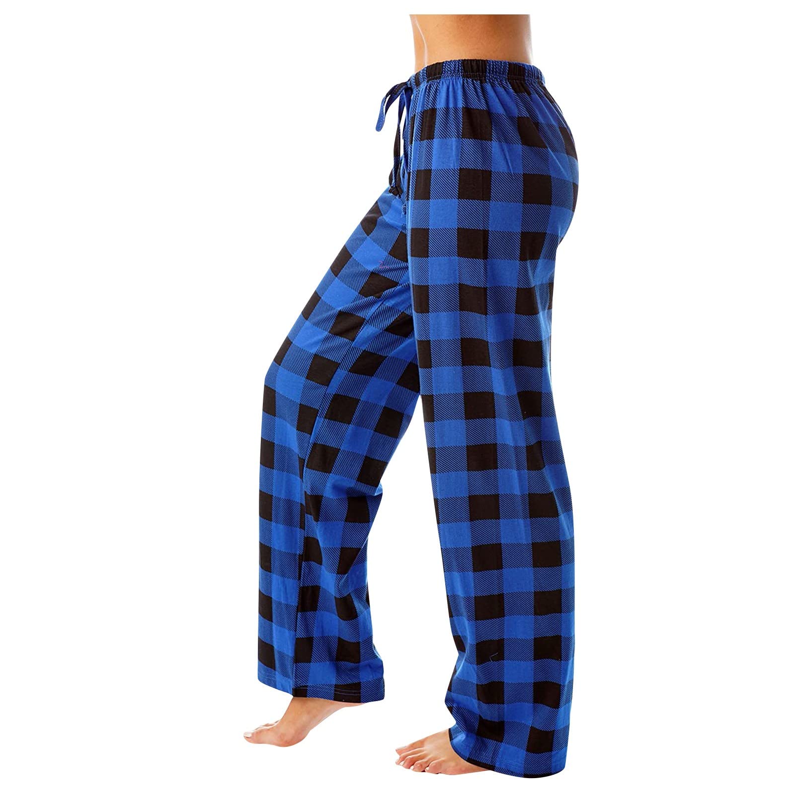 Women's Soft Comfy Plaid & Plain Pajama Pants - Wide Leg Lounge Sleepwear Trousers for Relaxing at Home, Sleeping & Lounging