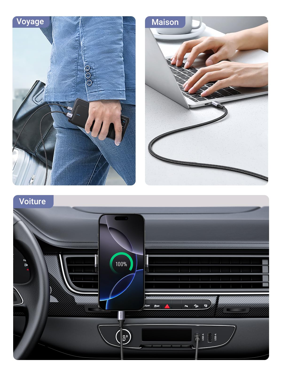 UGREEN USB C Cable 3A Fast Charging, Nylon Braided USB C Charger Cable for iPhone 16/15 Pro Max, Galaxy S24/S23 Ultra, Redmi Note 13 Pro, PS5 Controller (1M) - Durable & Fast Charging for Phones, Tablets, Gaming Devices