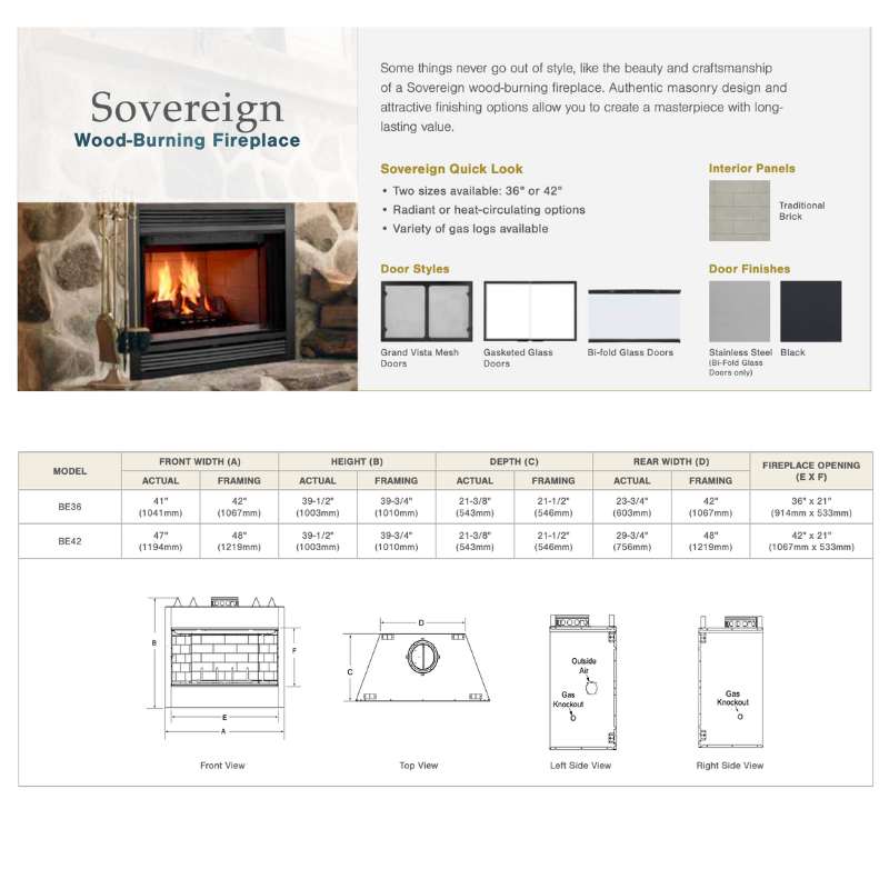 Majestic Sovereign Heat Circulating Wood Burning Fireplace - Efficient Home Heating for Living Rooms & Cabins | Eco-Friendly Indoor Fireplace Solution