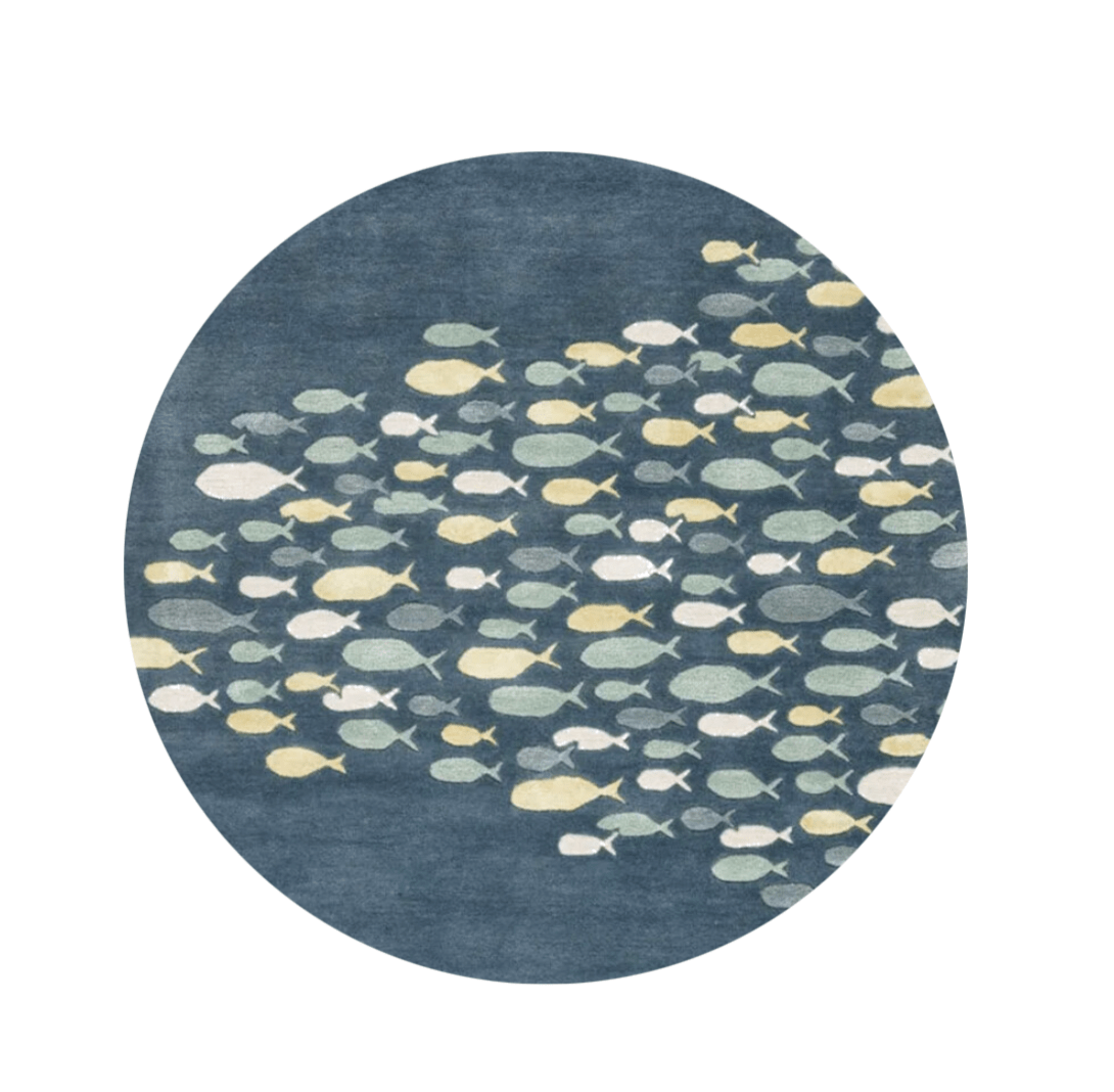 Stylish School of Fish Wool Rug - Soft and Durable Handmade Area Rug for Living Room, Bedroom, or Nursery Decor