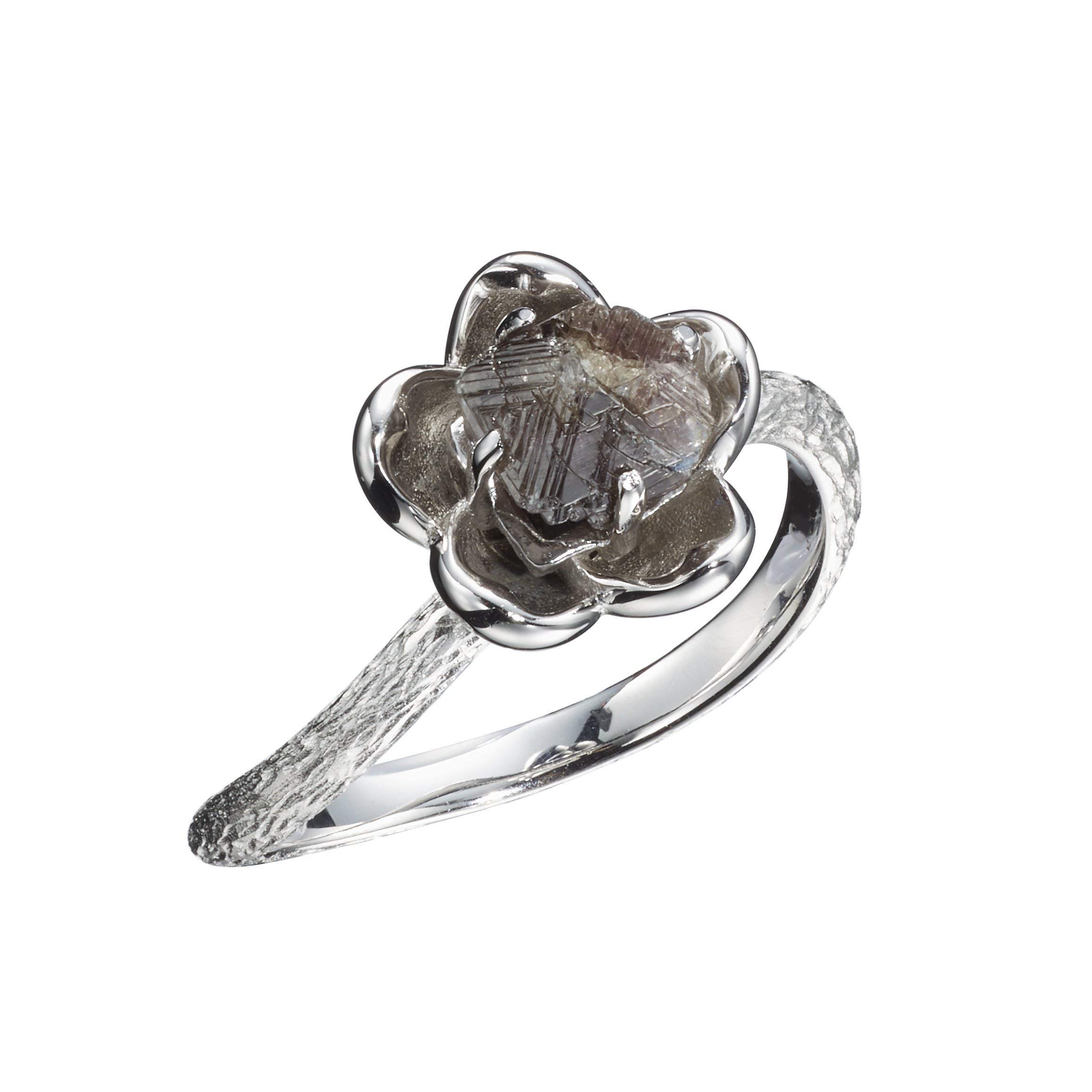Majade Pink Sapphire Raw Diamond Engagement & Wedding Ring Set - Handmade 14K White Gold Nature-Inspired Floral Bridal Jewelry | Perfect for Romantic Proposals, Anniversary Gifts & Unique Wedding Bands
