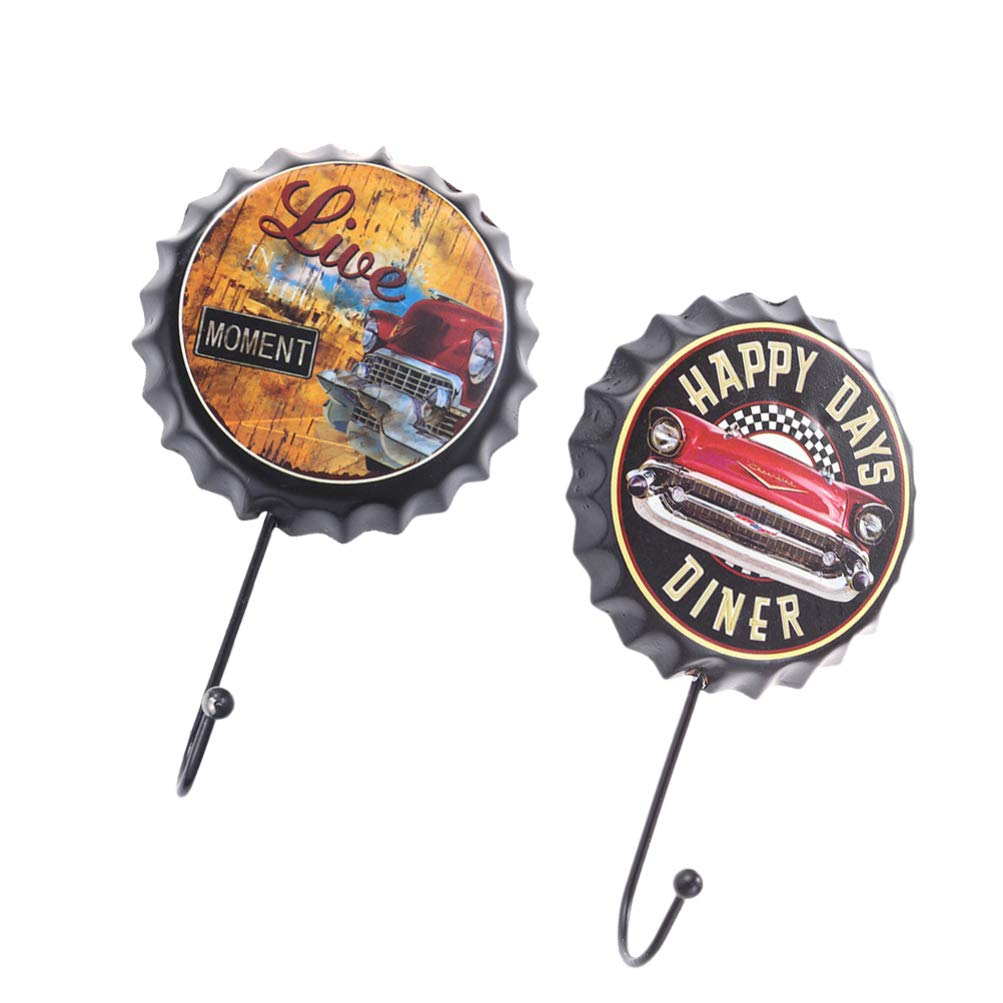 Vintage Iron Beer Bottle Cap Wall Hooks - 2 Pack Retro Key Holder & Bag Organizer for Home, Bar, or Entryway Decor - Perfect for Hanging Coats, Hats, Keys & More (Style 51100 & 51212)