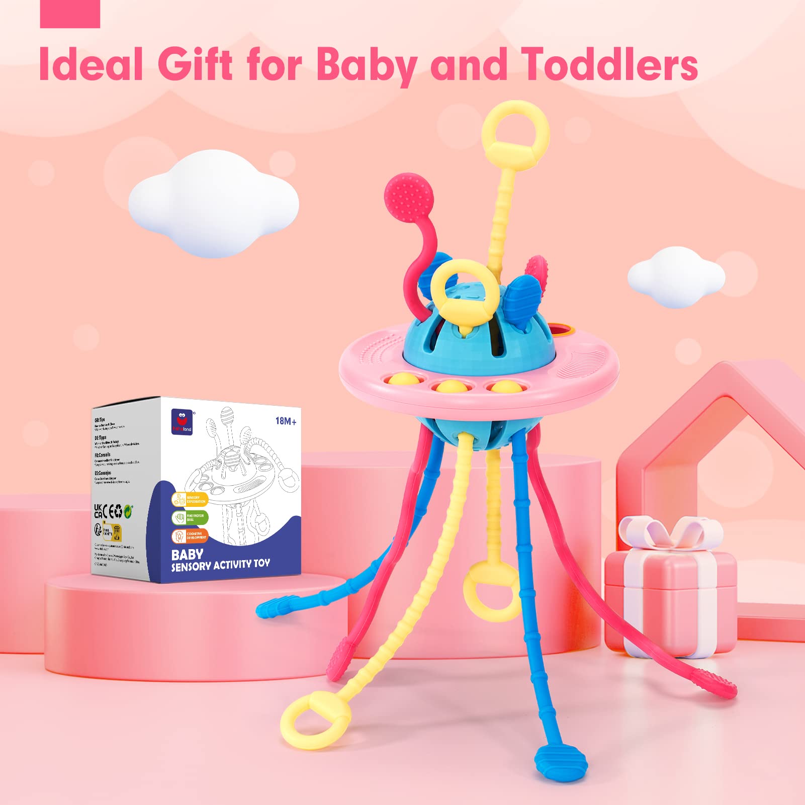 Hahaland Pull String Toy - Montessori Sensory Toys for Toddlers 1-3 Years Old, Airplane Travel Toys for Baby Girls & Boys Age 1-2, Stocking Stuffers & Birthday Gifts - Perfect for Early Learning, Fine Motor Skills Development & Airplane Travel Entertainment