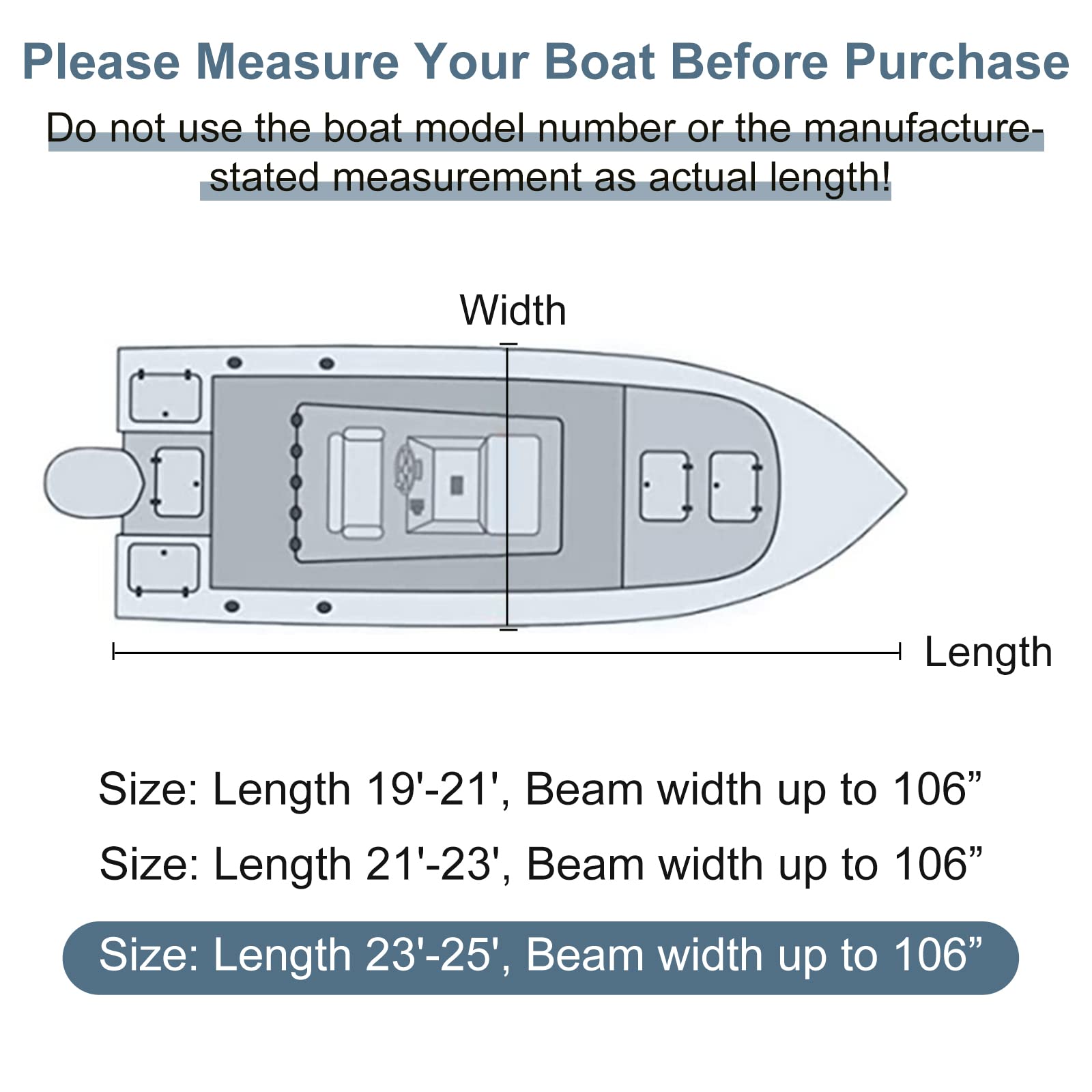 Premium 900D 100% Waterproof T-Top Boat Cover - Fade-Proof & UV-Resistant Solution Dyed Fabric with 21 Windproof Straps - Fits 23'-25' Center Console Boats with T-Top Roof - Includes Motor Cover - Ideal for Trailering, Storage & All-Weather Protection