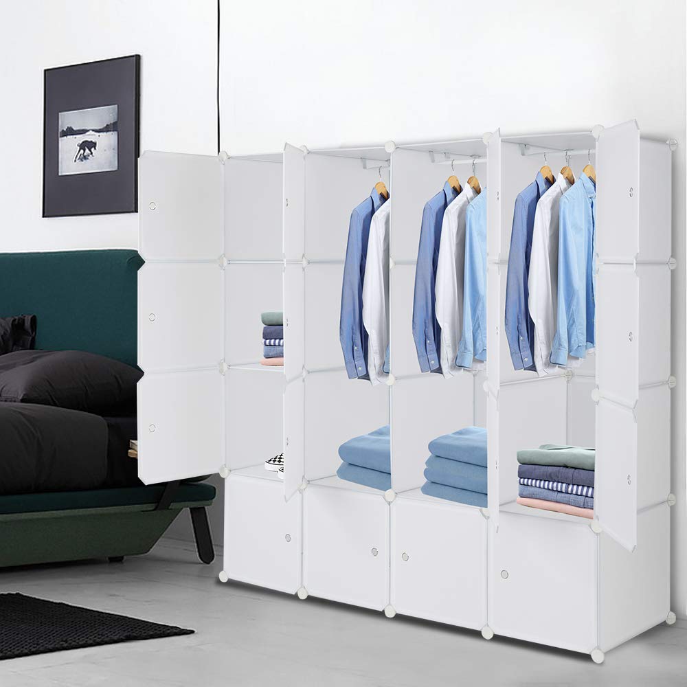 16-Cubby Closet Organizer with Storage Shelves - White Clothes Storage Solution for Home, Office & Bedroom - Perfect for Organizing Clothes, Shoes & Accessories in Small Spaces
