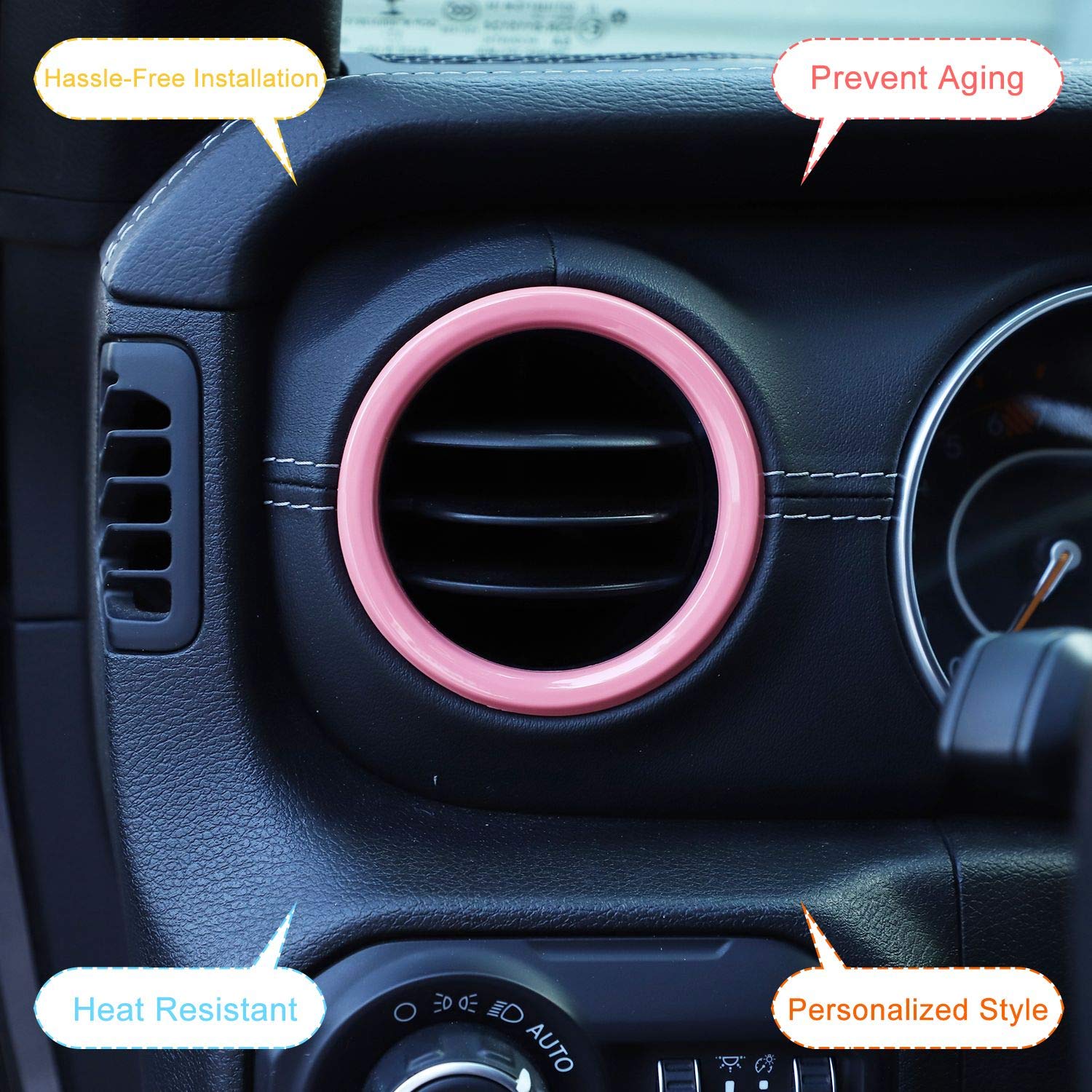 JeCar Pink Interior Trim Kit for Jeep Wrangler 2018-2023 JL - Dashboard & AC Vent Rings Accessories | Upgrade Your Ride's Style & Protection