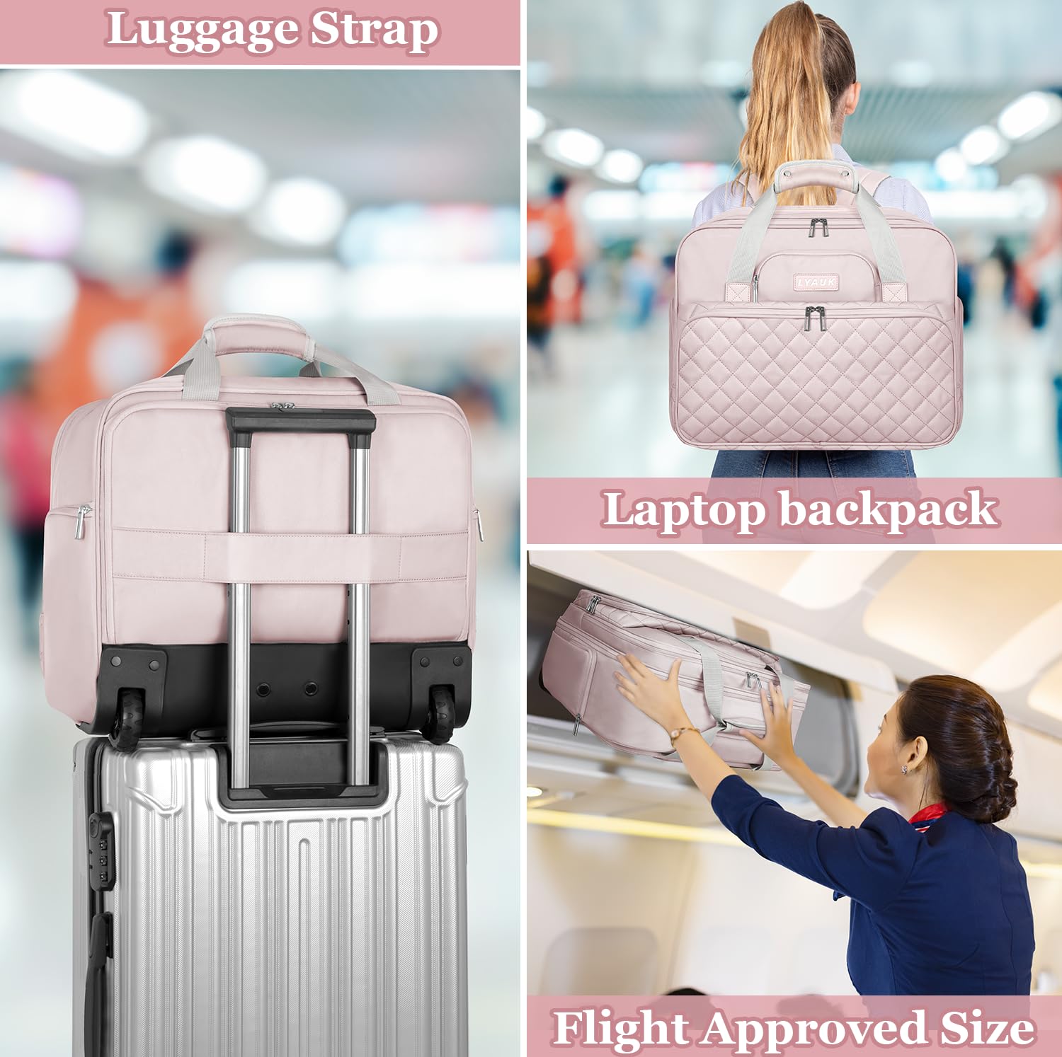 17.3 Inch Rolling Laptop Bag for Women - Anti Theft Water Resistant Rolling Briefcase with Wheels - Pink Carry On Computer Bag for Travel, Work & Business - Perfect for Airplane, Office Commute & Business Trips