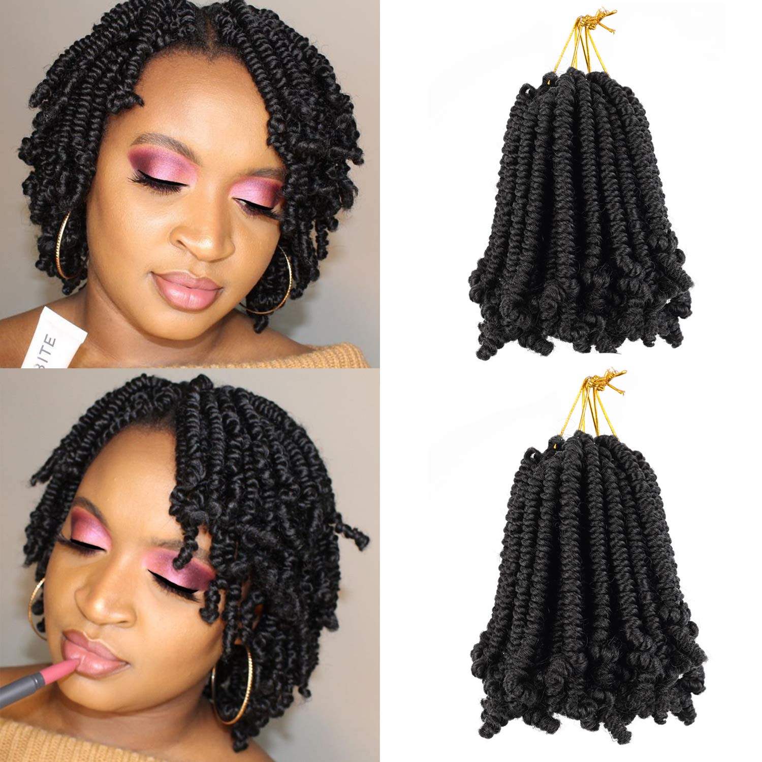 Bob Spring Crochet Hair - Short Passion Twist Bomb Twist, Pre-Twisted Spring Twists Synthetic Braiding Hair Extensions for Black Women (6 Inch, Pack of 3, 1B Color) | Easy DIY Protective Style for Everyday Wear & Special Occasions