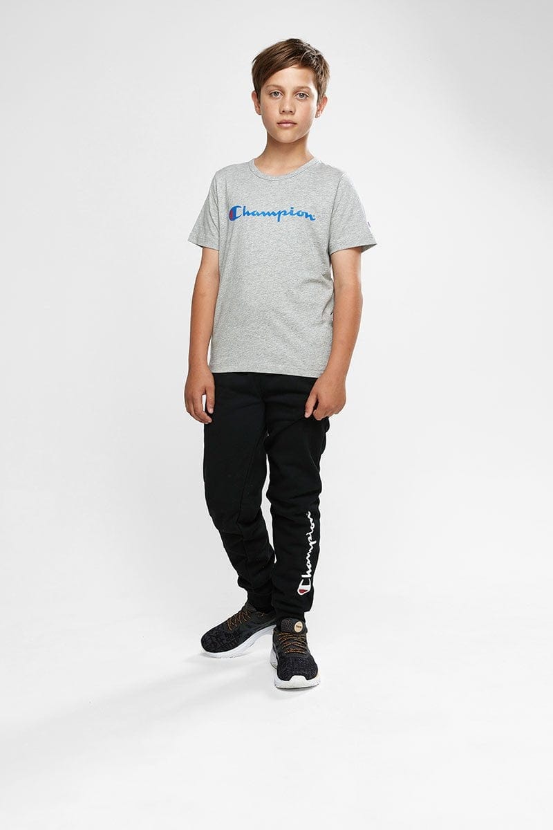 Champion Junior Script Black Track Pants for Boys & Girls - Comfortable Athletic Joggers for Running, Gym, and Casual Wear