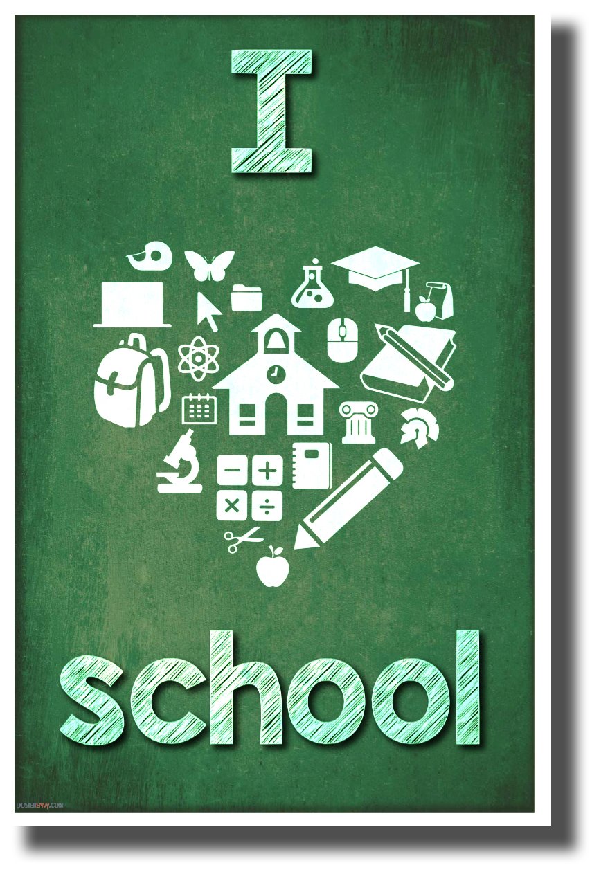 Inspiring Motivational Poster for Classroom & Office Decor - I Heart School Chalkboard Design - Perfect for Teachers & Students