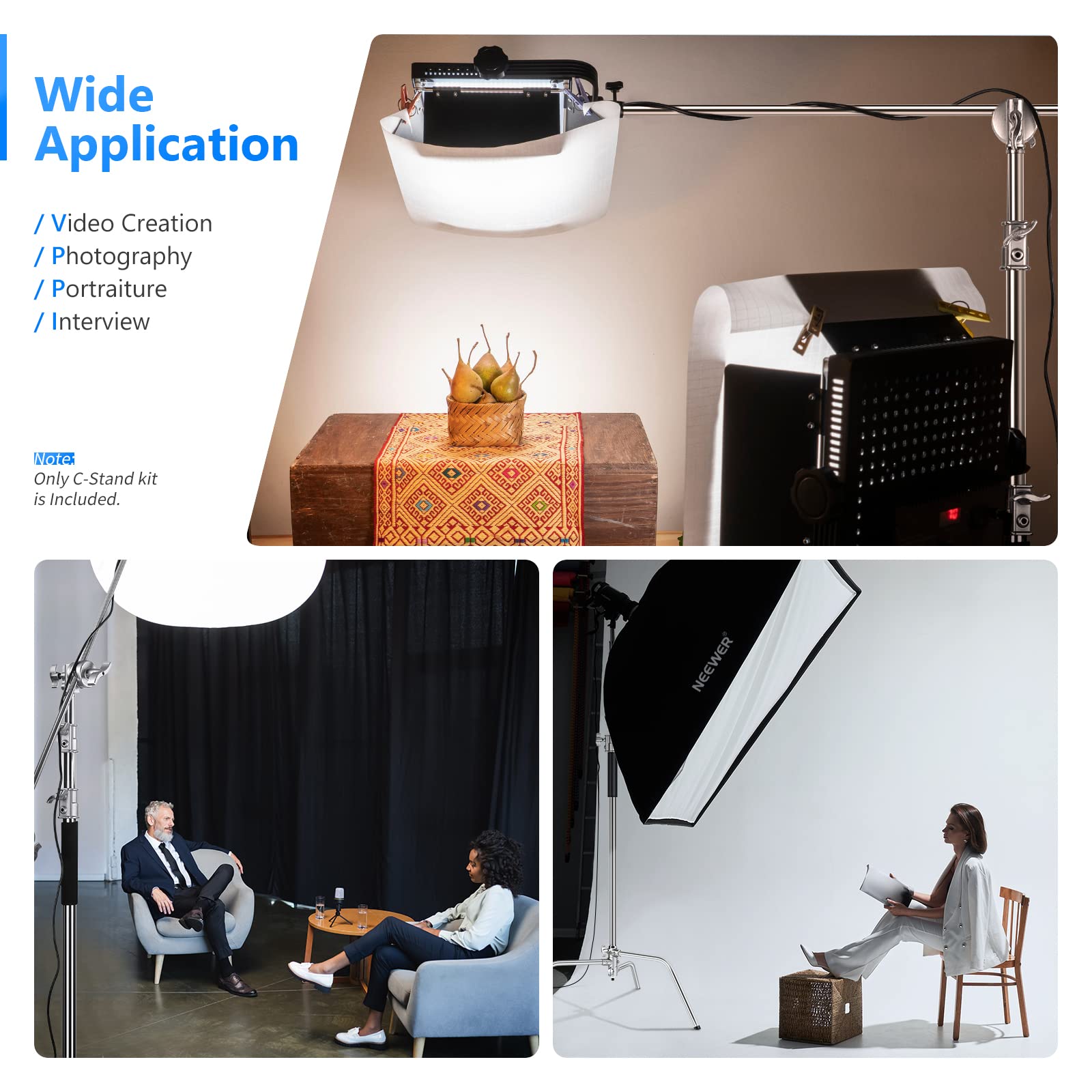 NEEWER Pro 100% Stainless Steel Heavy Duty C Stand with Boom Arm - 10.5ft Max Height Photography Light Stand, 4.2ft Holding Arm & 2 Grip Heads - Perfect for Studio Monolight, Softbox, Reflector - Ideal for Photography, Videography, and Film Production