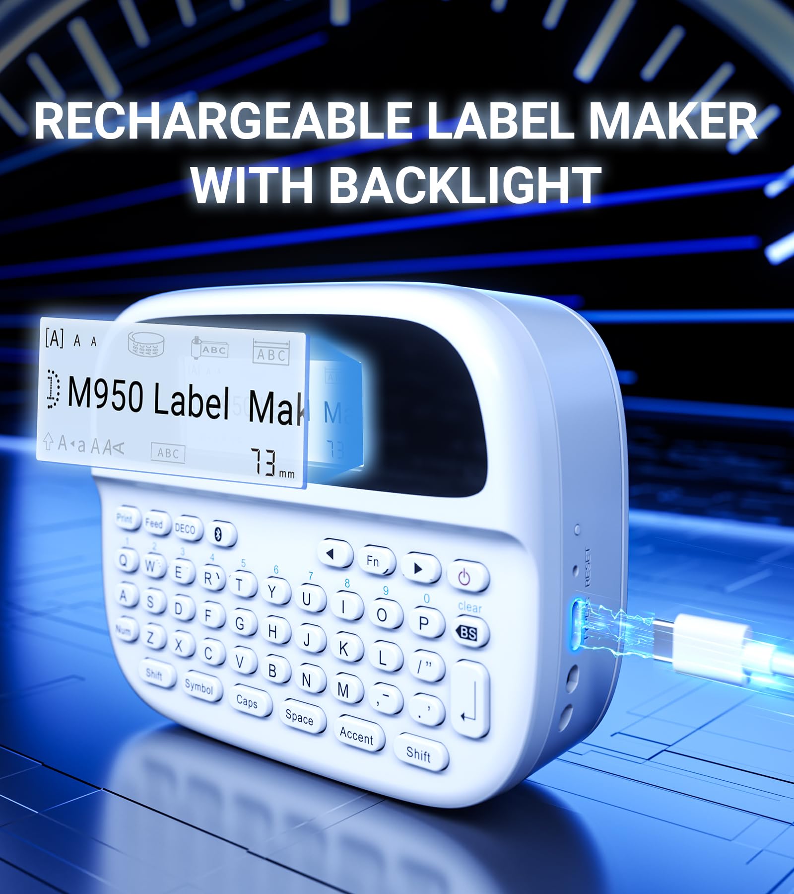 EazeID M950 Bluetooth Label Maker Machine - Portable, Rechargeable & Waterproof Label Printer with Backlit Screen & Keyboard | Perfect for School, Office, Home Organization, Storage & Craft Labeling