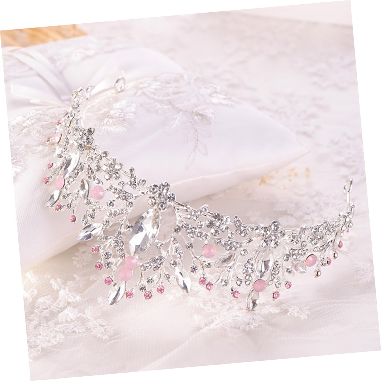 Minkissy 2-Piece Pink Bridal Tiara Set - Crystal Wedding Headpiece for Bride, Women's Fairy Crown Hair Accessories | Perfect for Weddings, Prom, Pageants & Special Occasions