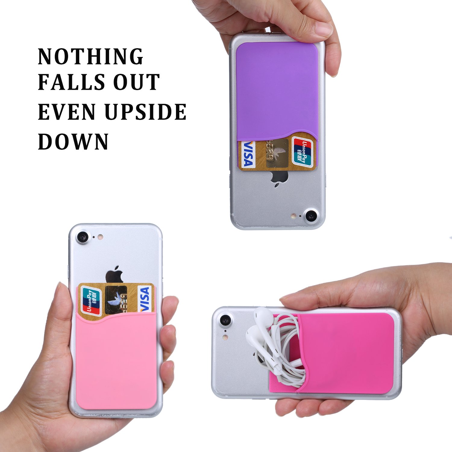 3 Pack Silicone Stick-on Phone Card Holder - Self Adhesive Wallet for iPhone 15/14/13/12 Pro Max, Samsung Galaxy & iPad | Holds Credit Cards & ID | Pink, Purple, Rose Gold | Perfect for Travel, Shopping & Daily Use