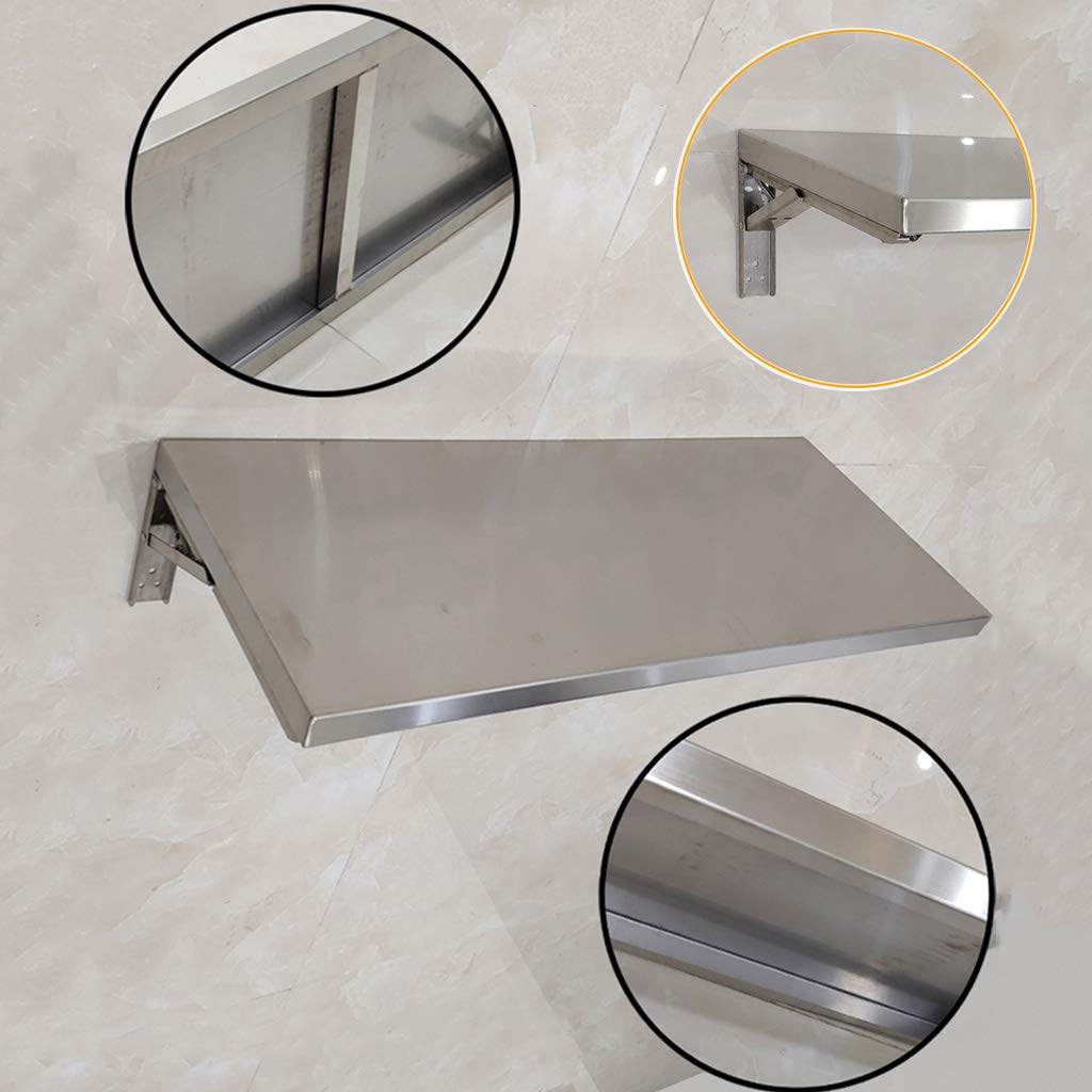 Space Saving Stainless Steel Wall Mounted Drop Leaf Table - Foldable Laptop Desk for Home Office, Study, Bedroom, Bathroom & Balcony | Perfect Compact Workstation for Small Spaces & Apartments