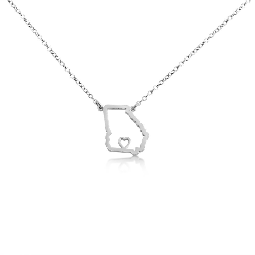 925 Sterling Silver Small Georgia State Necklace - 